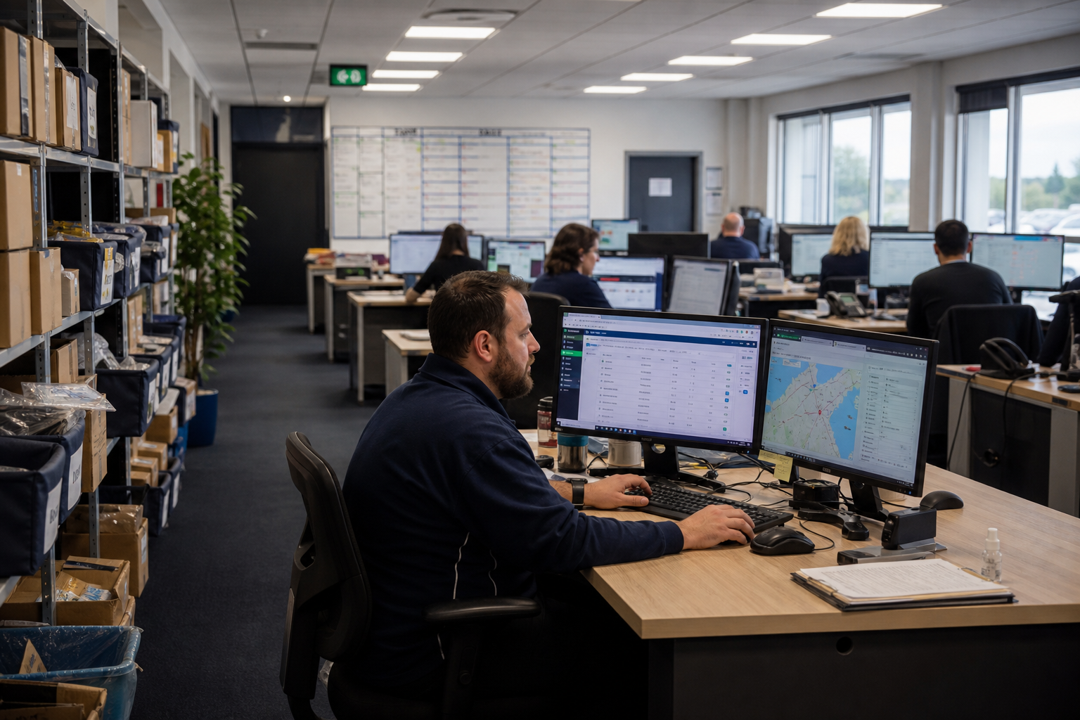 Courier dispatcher reviewing live delivery operations