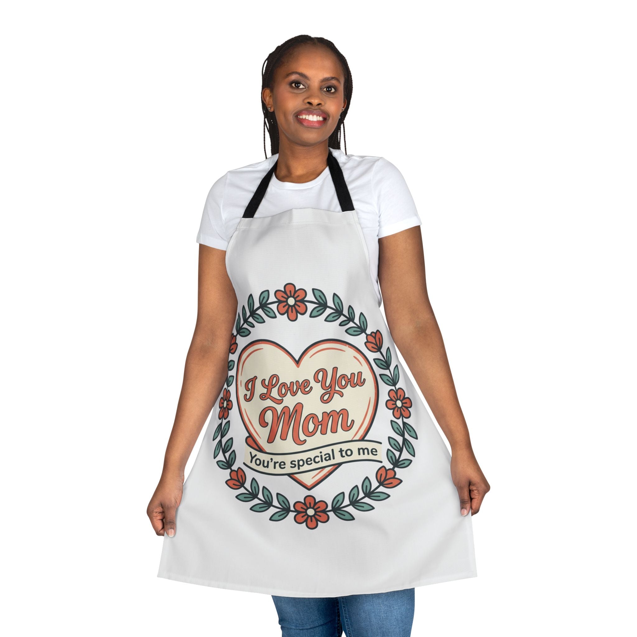 Mother's Day Floral Apron - "I Love You Mom, You're Special to Me" Kitchen Apron