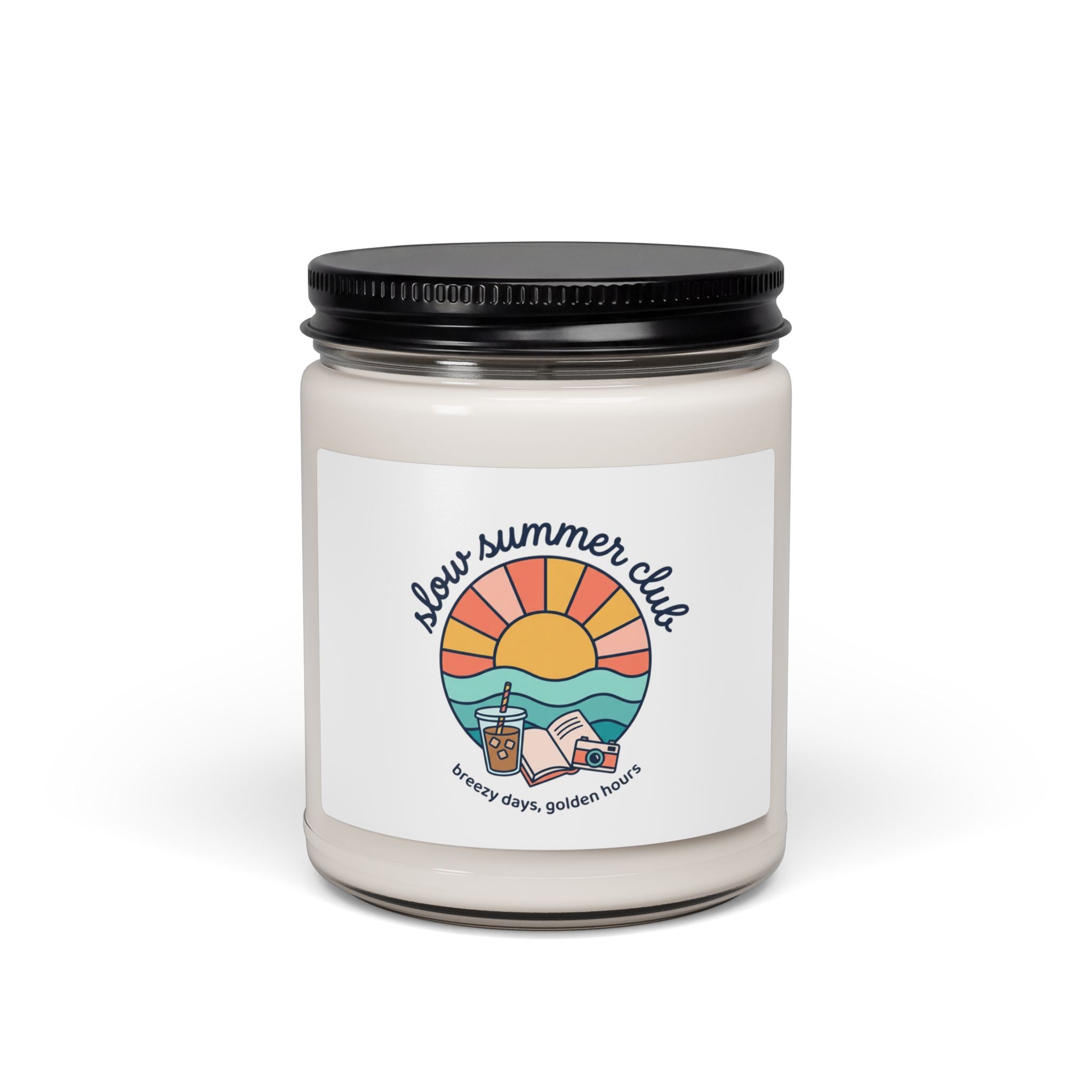 sunny retro coastal label Candle | summer aesthetic, pastel vibes