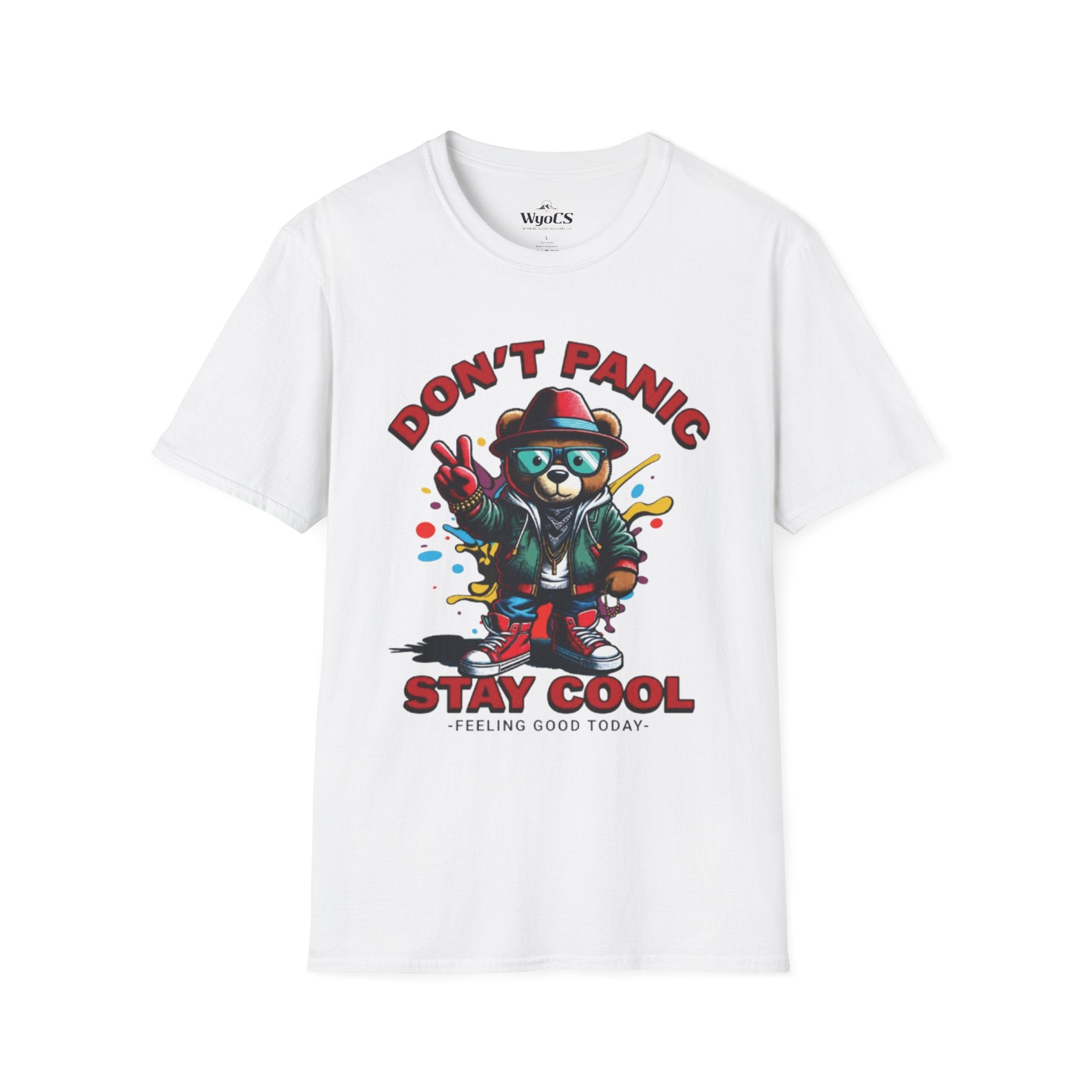 Don't Panic Stay Cool T-Shirt - Retro Skate Bear Graphic Tee