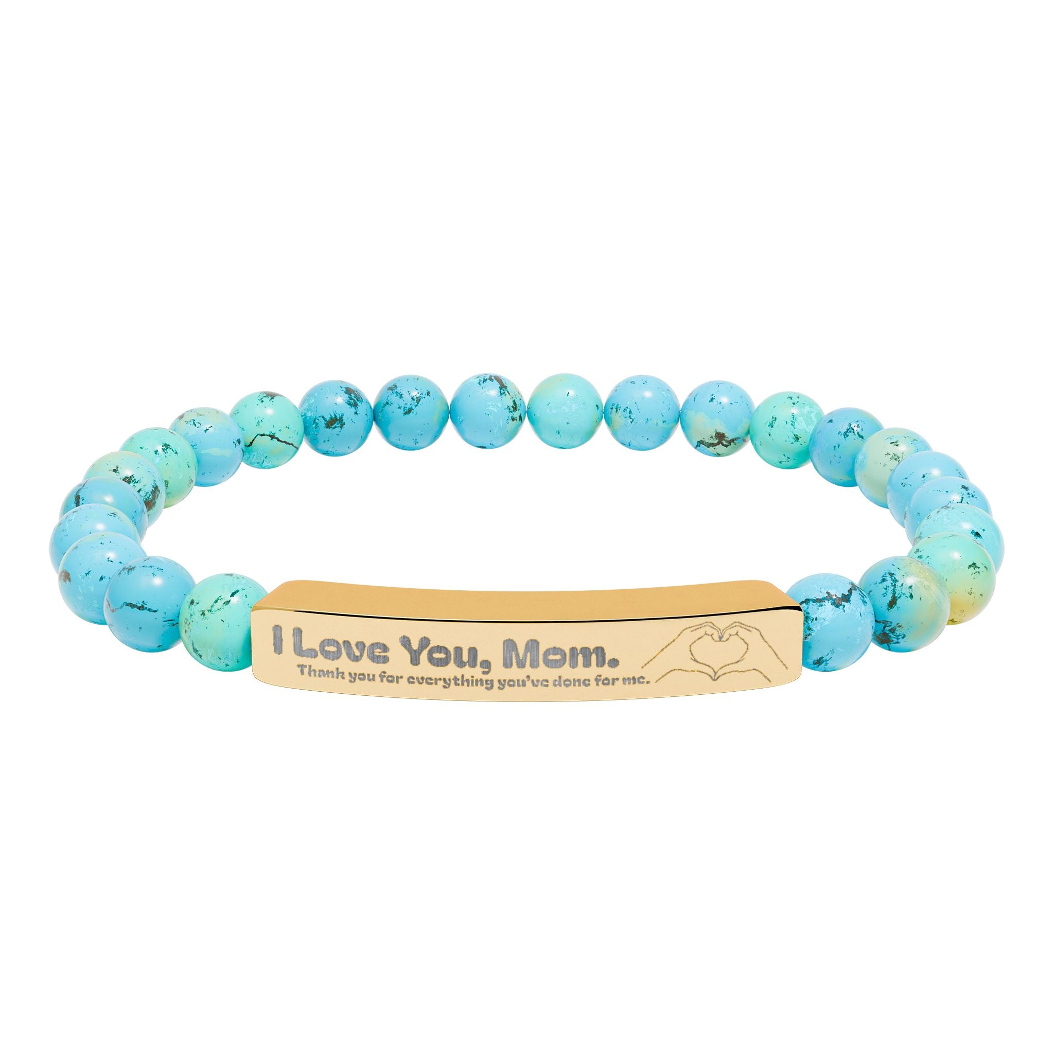 Engraved Natural Stone Bar Bracelet - "I Love You, Mom" Stretch Beaded Bracelet