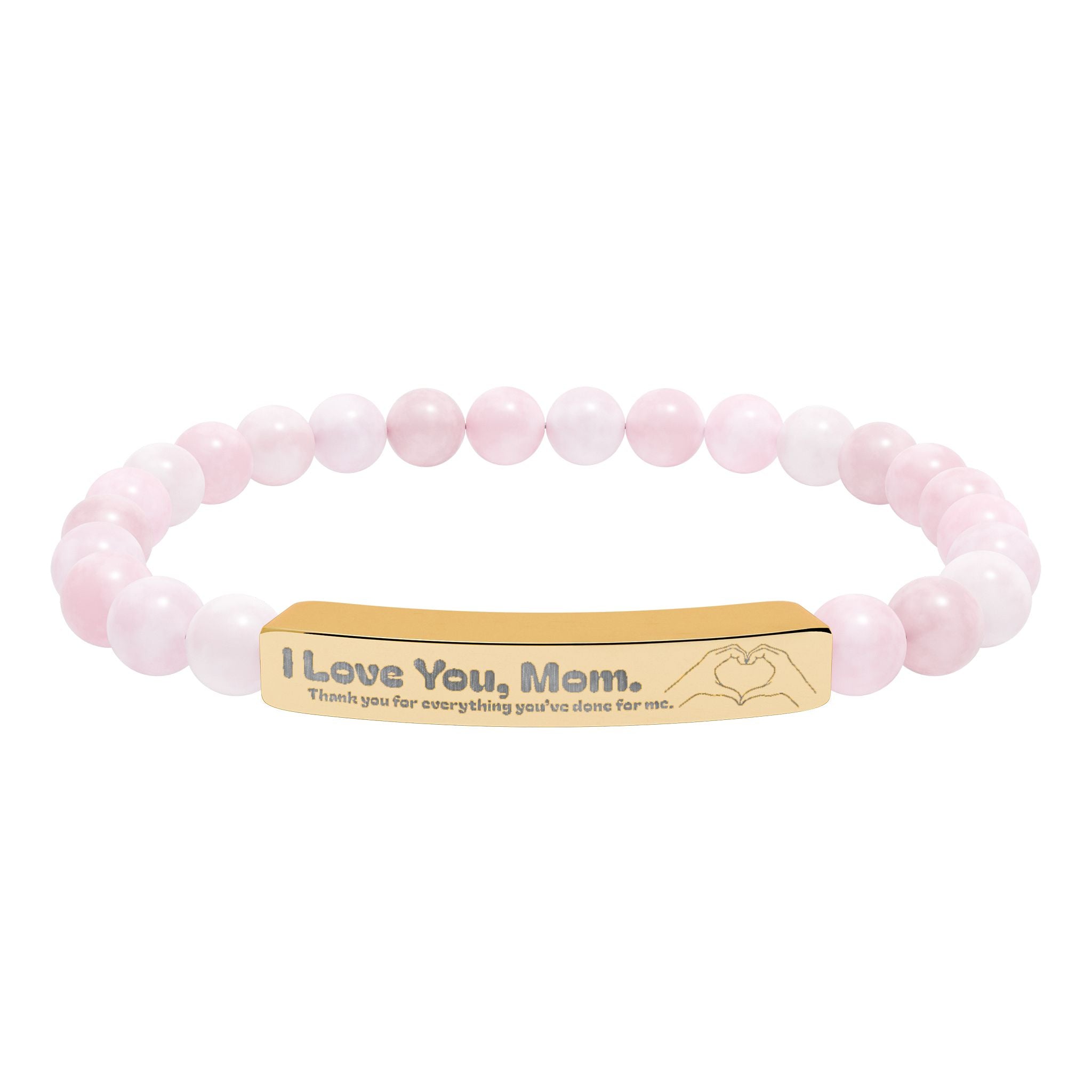 Engraved Natural Stone Bar Bracelet - "I Love You, Mom" Stretch Beaded Bracelet
