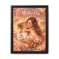 Mother's Day Framed Canvas Print - "Happy Mother's Day" Floral Mom & Child Art