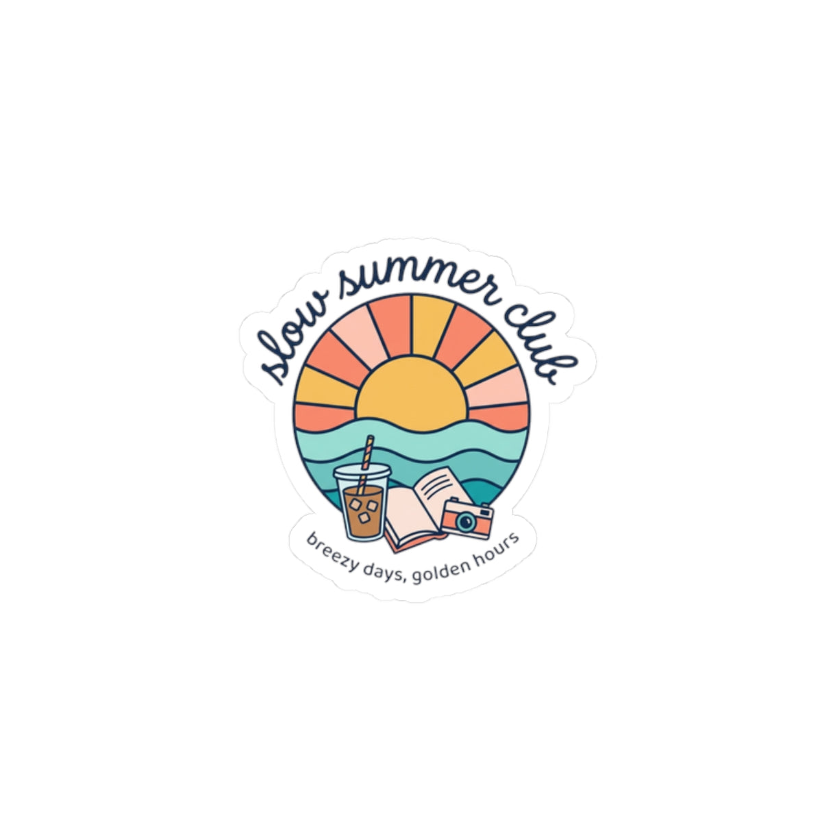 slow summer club Kiss-Cut Stickers | summer aesthetic, pastel coastal vibes