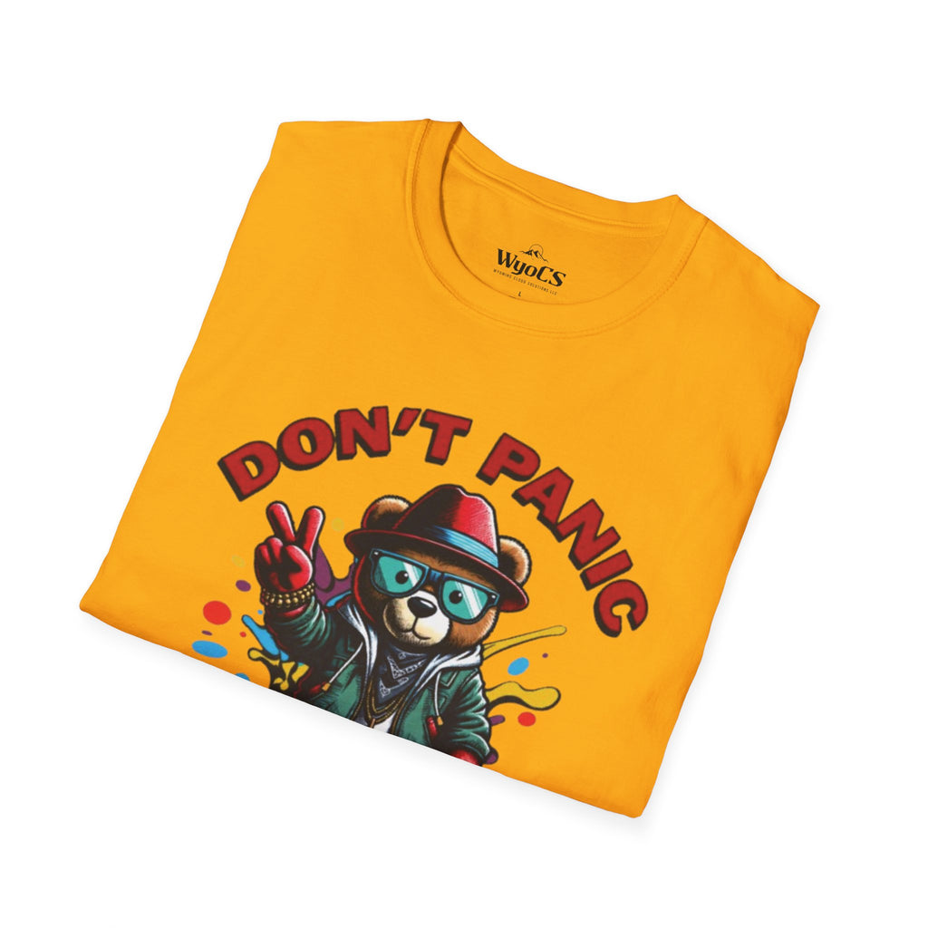 Don't Panic Stay Cool T-Shirt - Retro Skate Bear Graphic Tee