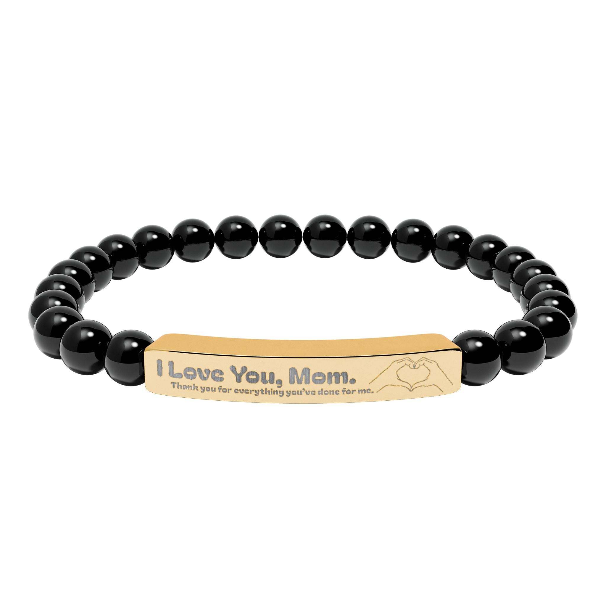 Engraved Natural Stone Bar Bracelet - "I Love You, Mom" Stretch Beaded Bracelet
