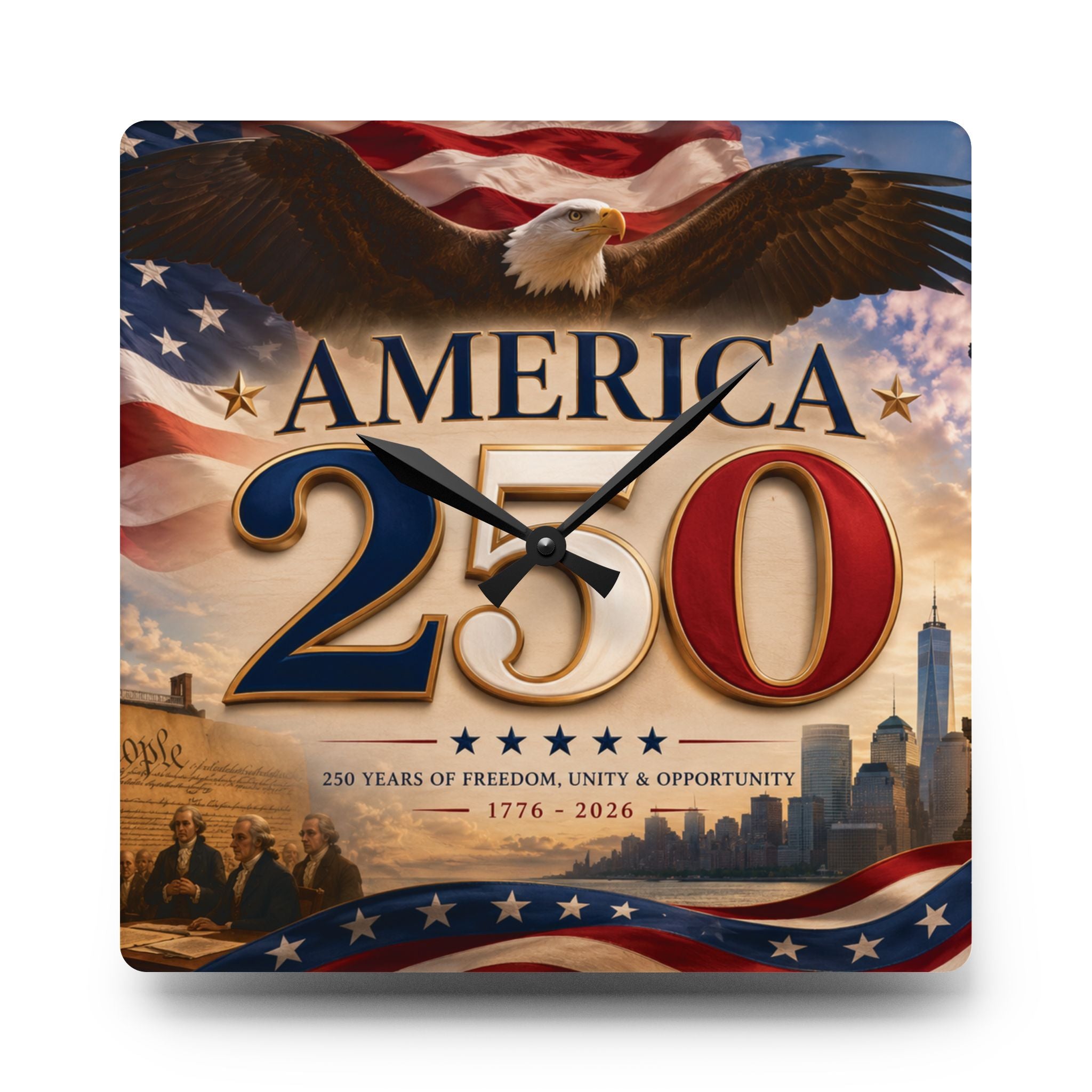 America 250 Acrylic Wall Clock - Patriotic 1776–2026 Commemorative Clock