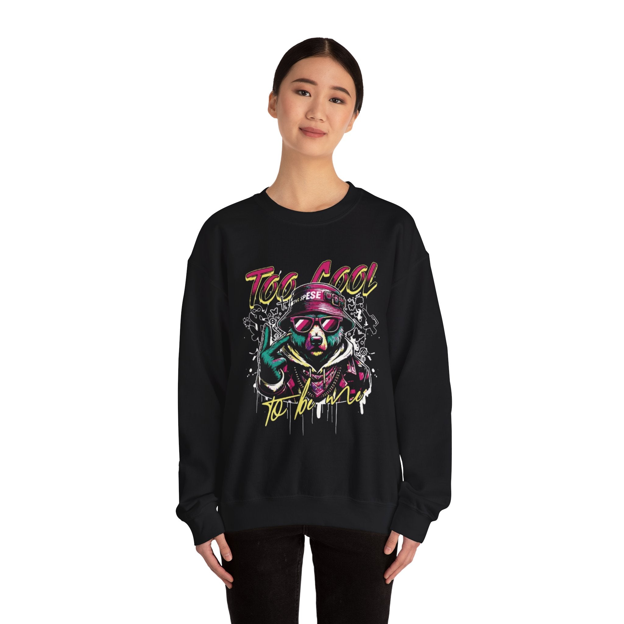 Crewneck Sweatshirt - 'Too Cool to Be Nice' Retro Bear Streetwear
