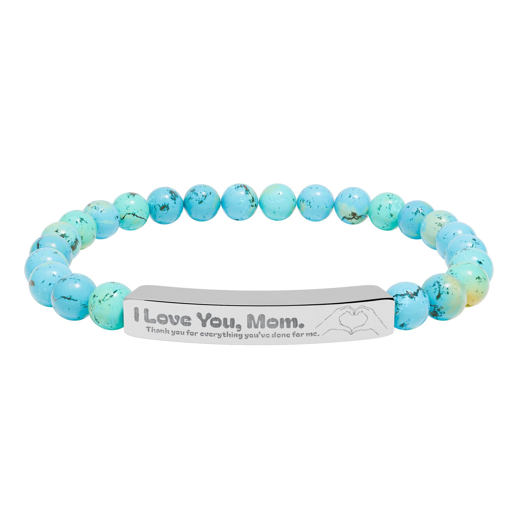 Engraved Natural Stone Bar Bracelet - "I Love You, Mom" Stretch Beaded Bracelet