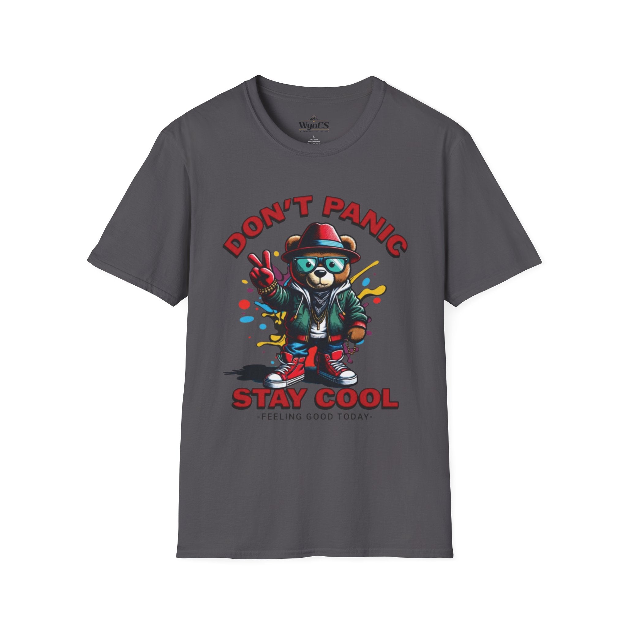 Don't Panic Stay Cool T-Shirt - Retro Skate Bear Graphic Tee