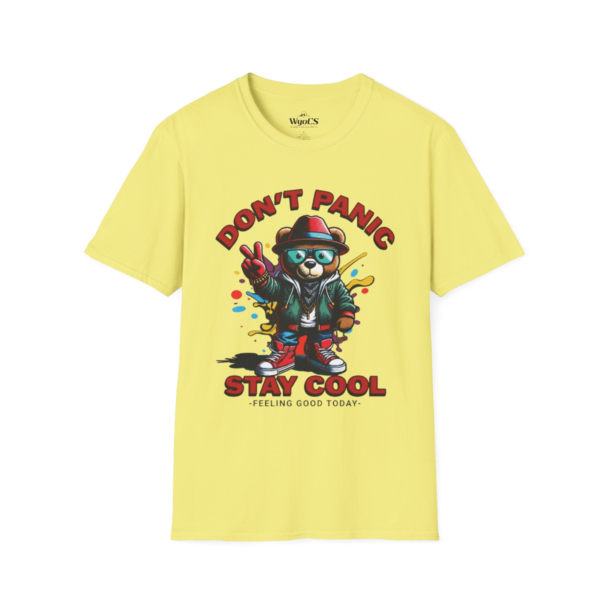 Don't Panic Stay Cool T-Shirt - Retro Skate Bear Graphic Tee
