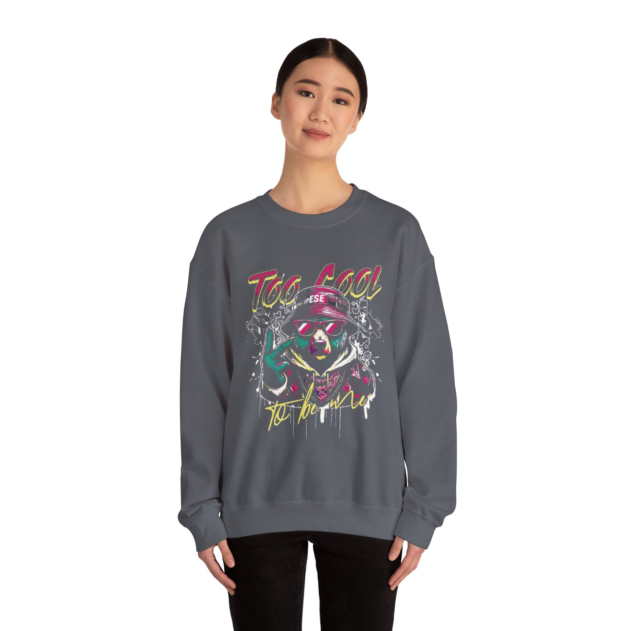 Crewneck Sweatshirt - 'Too Cool to Be Nice' Retro Bear Streetwear