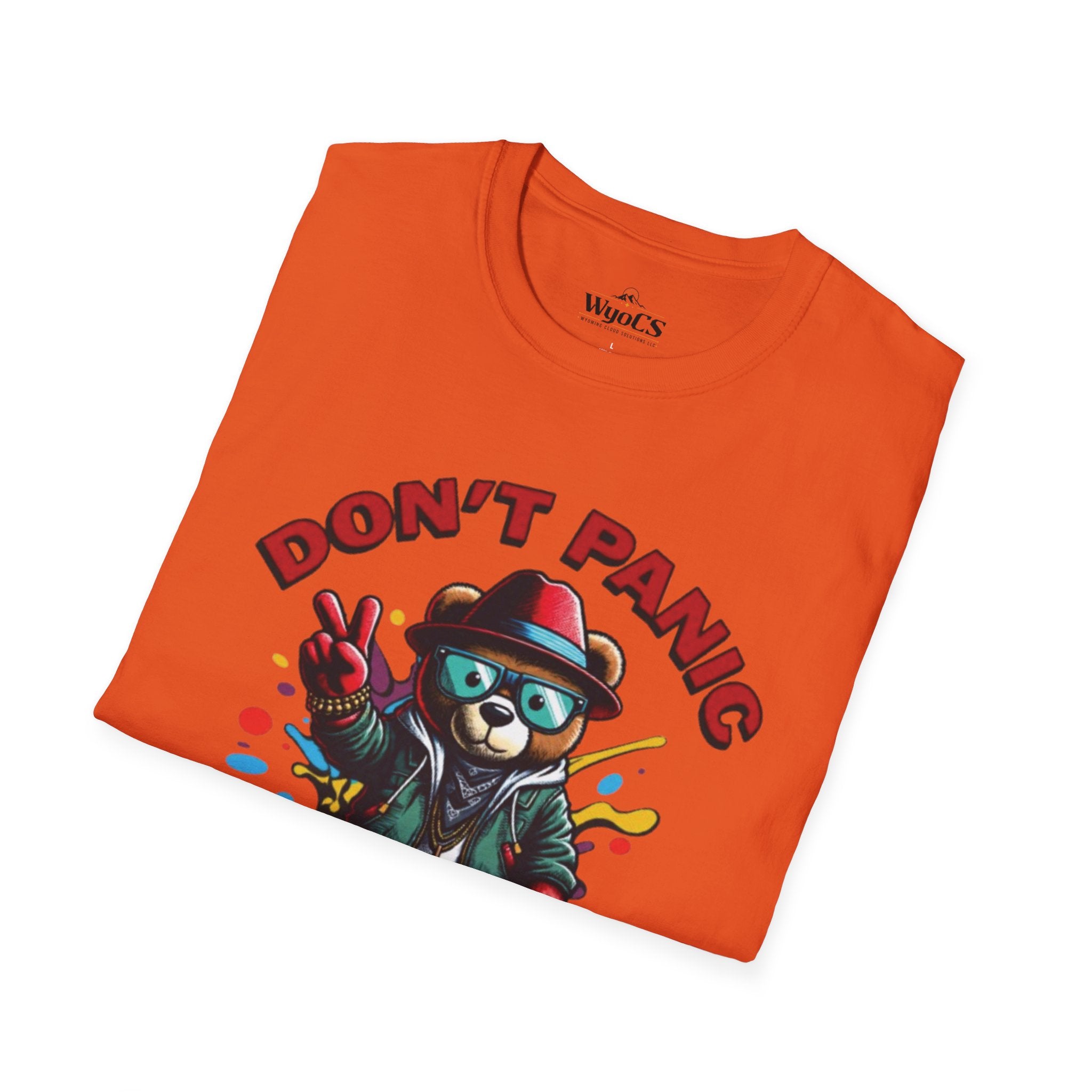 Don't Panic Stay Cool T-Shirt - Retro Skate Bear Graphic Tee