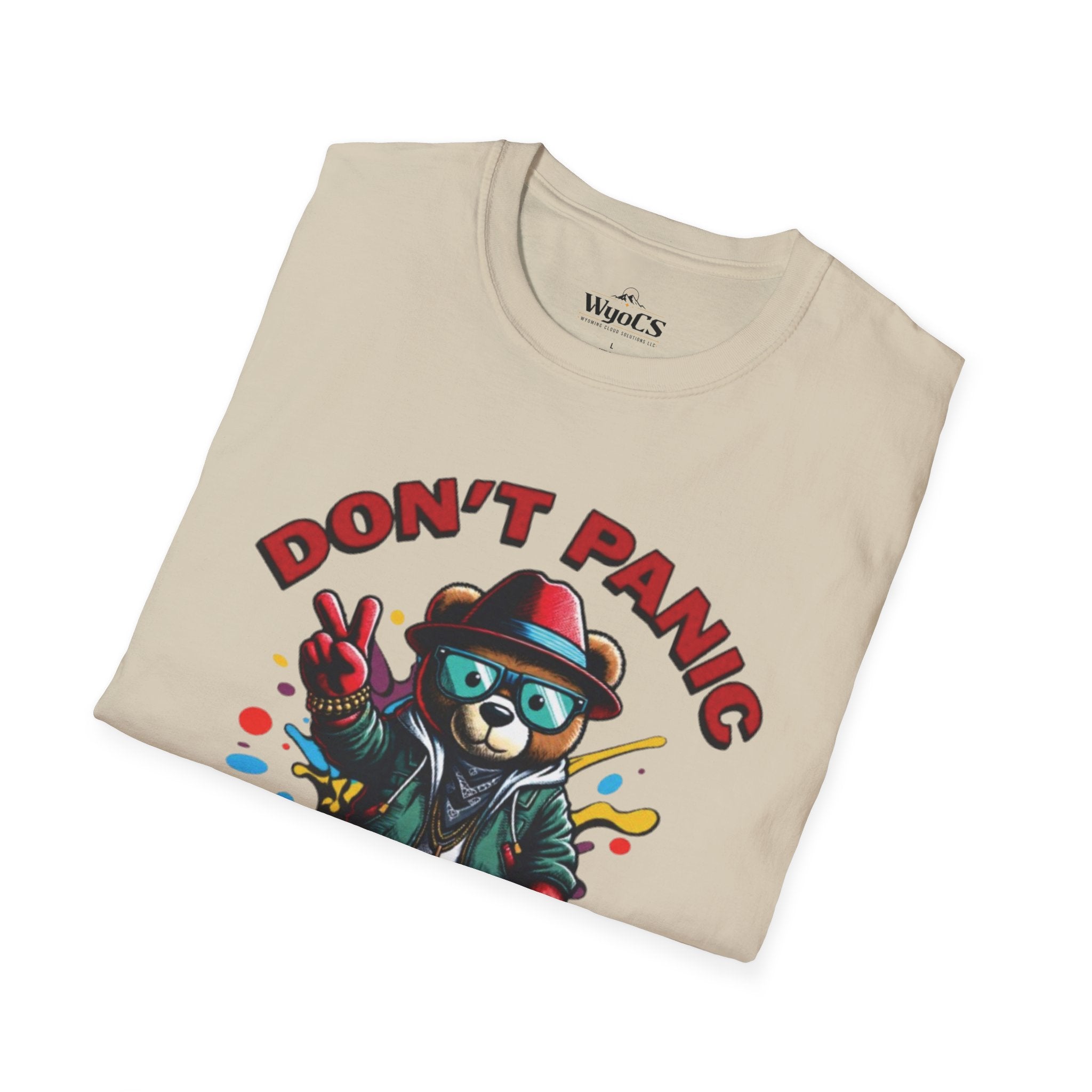 Don't Panic Stay Cool T-Shirt - Retro Skate Bear Graphic Tee