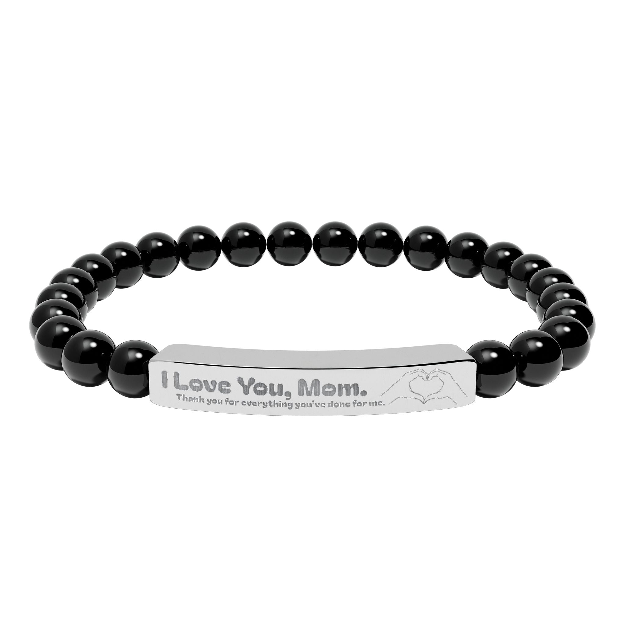 Engraved Natural Stone Bar Bracelet - "I Love You, Mom" Stretch Beaded Bracelet