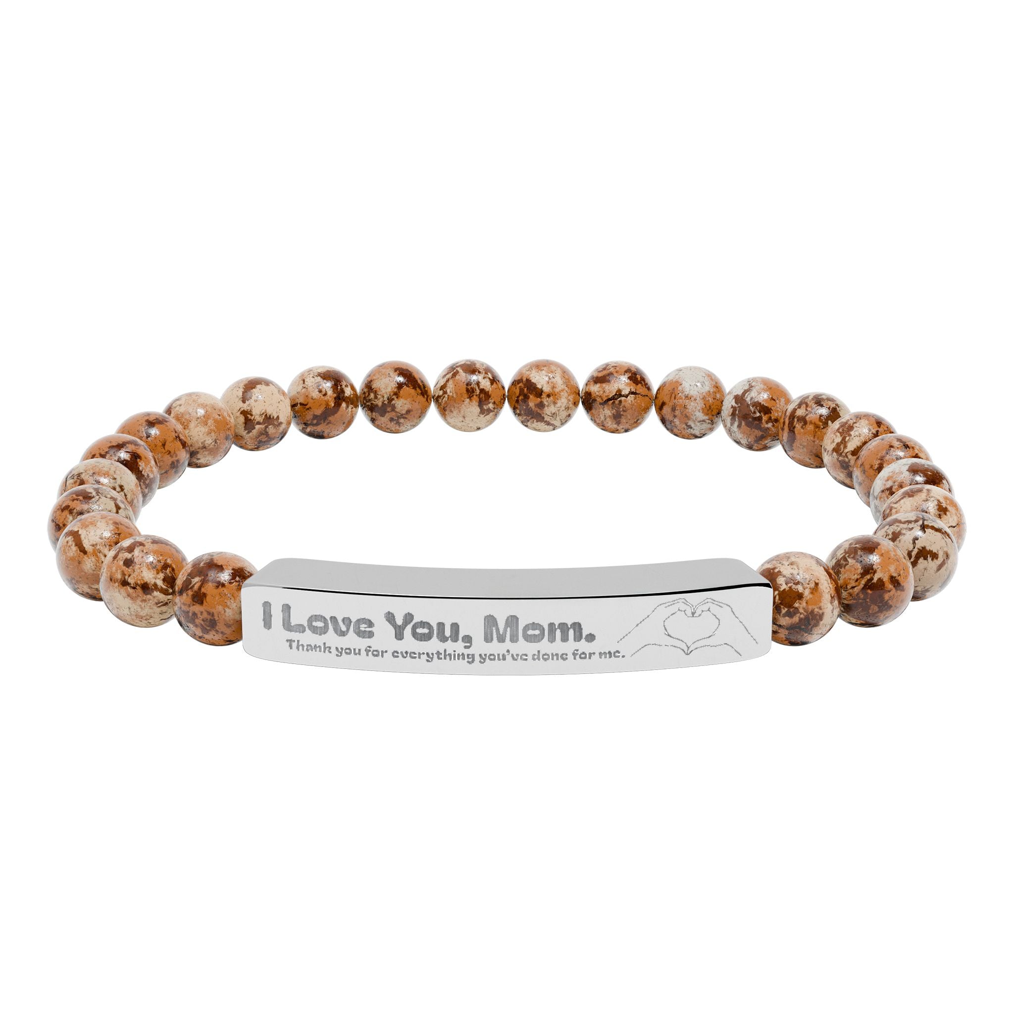 Engraved Natural Stone Bar Bracelet - "I Love You, Mom" Stretch Beaded Bracelet