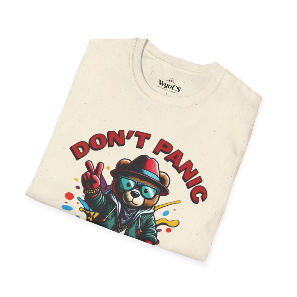 Don't Panic Stay Cool T-Shirt - Retro Skate Bear Graphic Tee