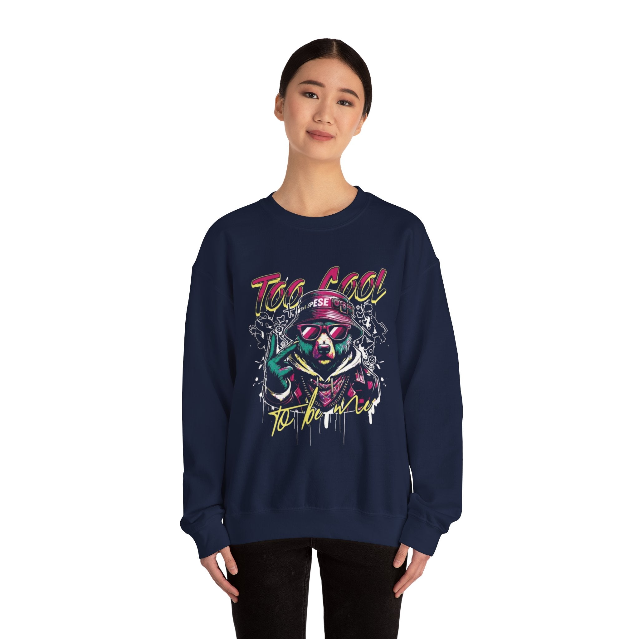 Crewneck Sweatshirt - 'Too Cool to Be Nice' Retro Bear Streetwear