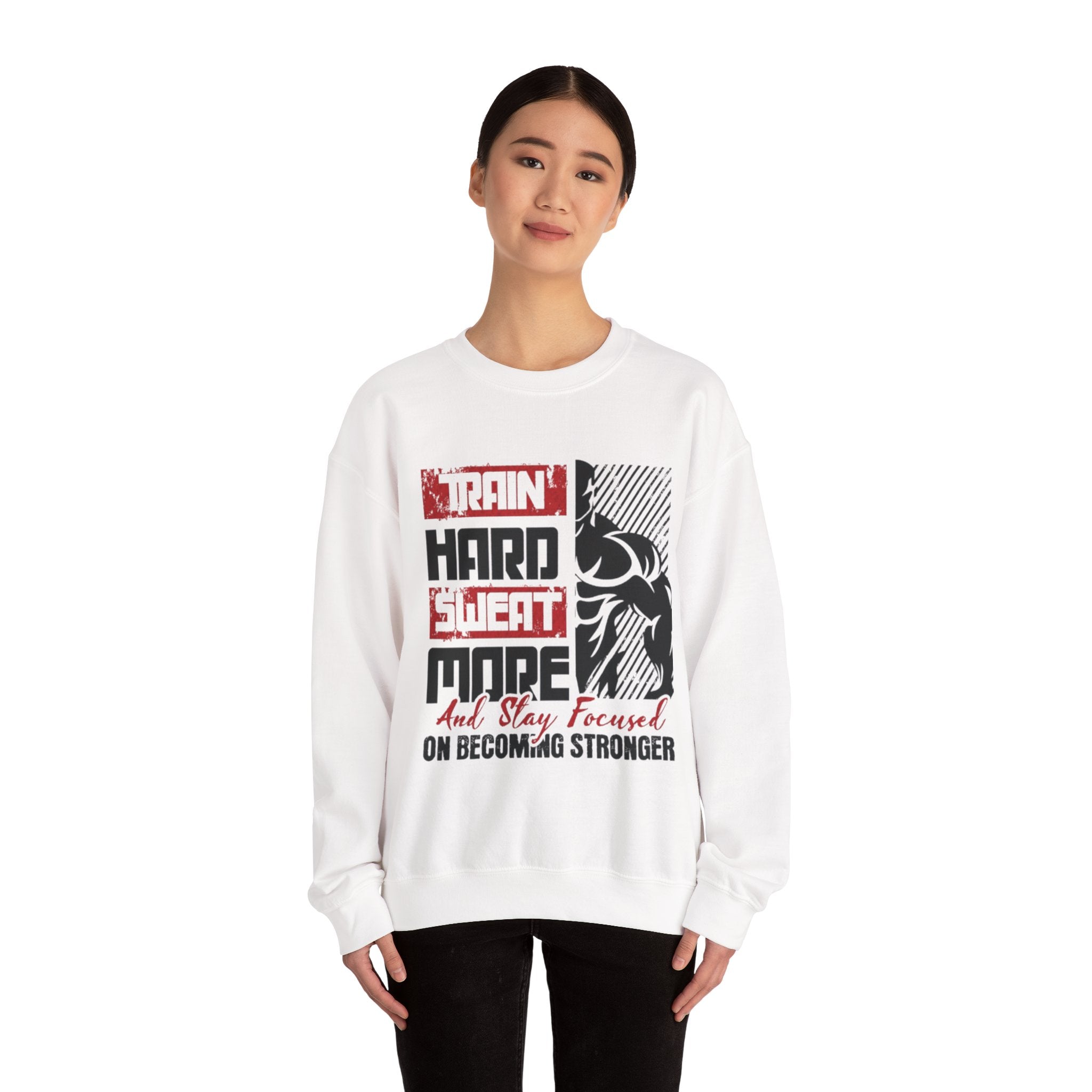 Workout Sweatshirt - "Train Hard, Sweat More" Motivational Gym Crewneck