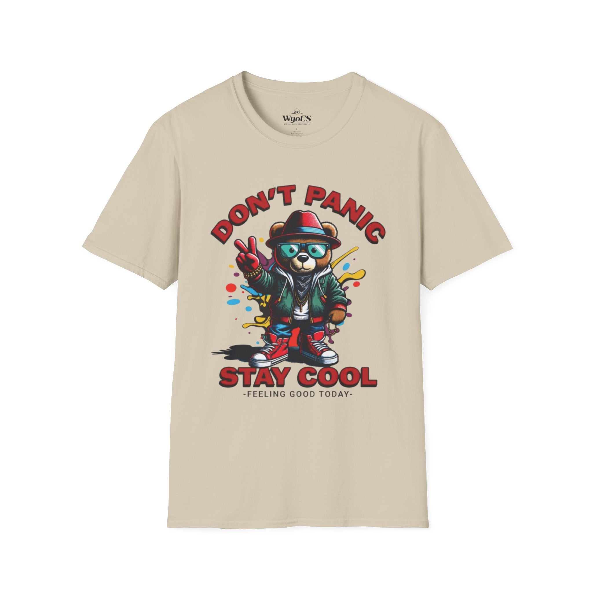 Don't Panic Stay Cool T-Shirt - Retro Skate Bear Graphic Tee