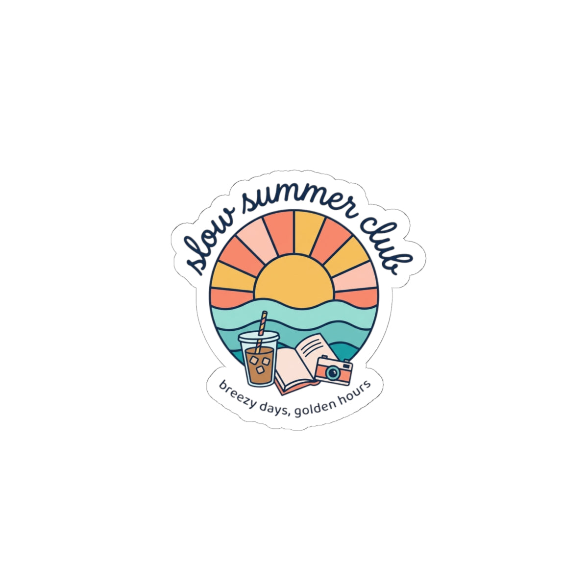 slow summer club Kiss-Cut Stickers | summer aesthetic, pastel coastal vibes