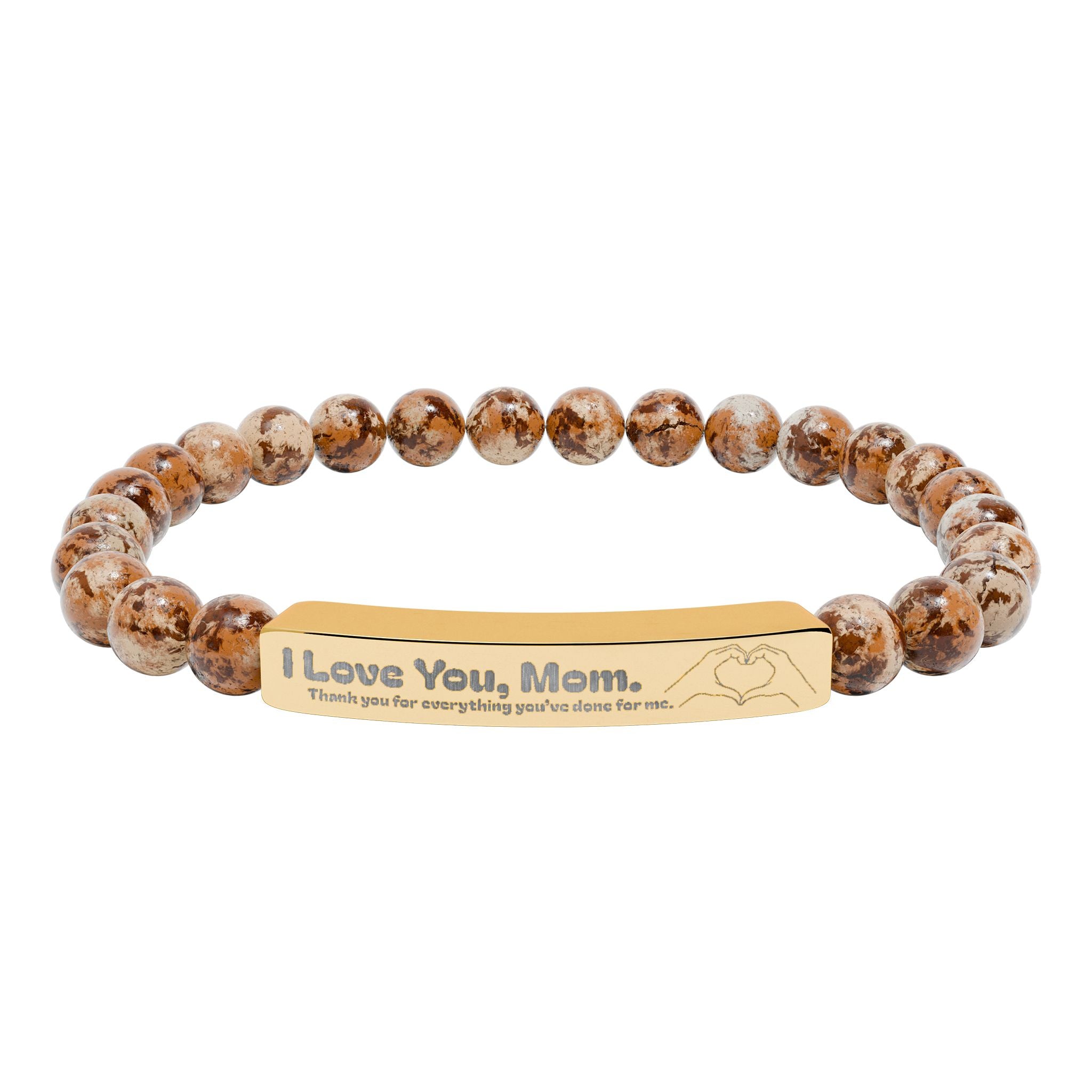 Engraved Natural Stone Bar Bracelet - "I Love You, Mom" Stretch Beaded Bracelet