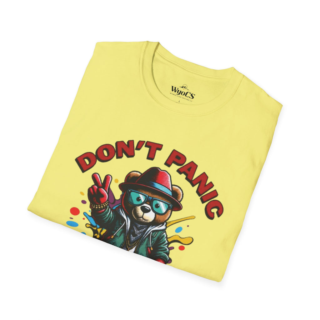Don't Panic Stay Cool T-Shirt - Retro Skate Bear Graphic Tee