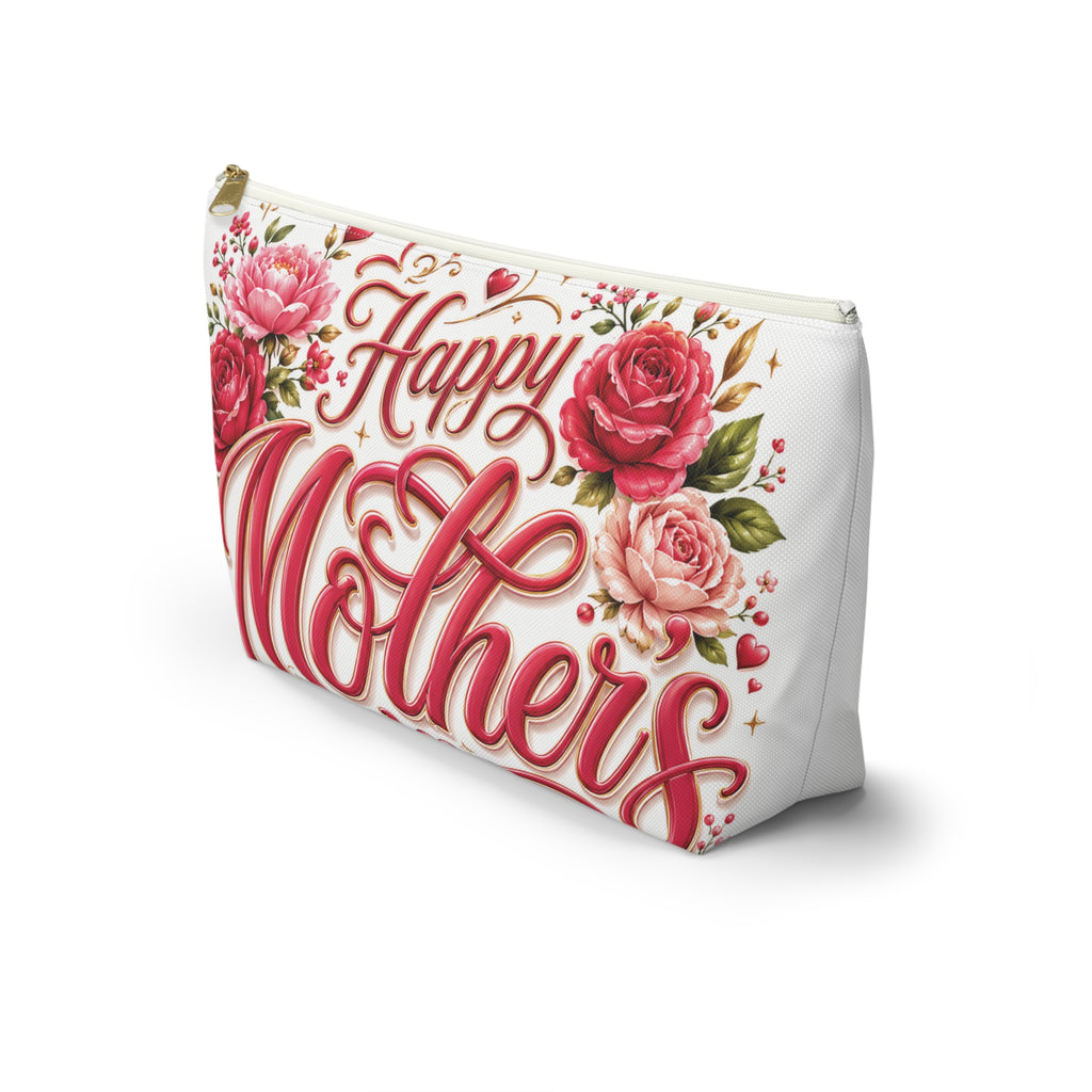 Mother’s Day Accessory Pouch - “Happy Mothers Day • Best Mom Ever” Floral Cosmetic Bag