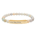 Engraved Natural Stone Bar Bracelet - "I Love You, Mom" Stretch Beaded Bracelet