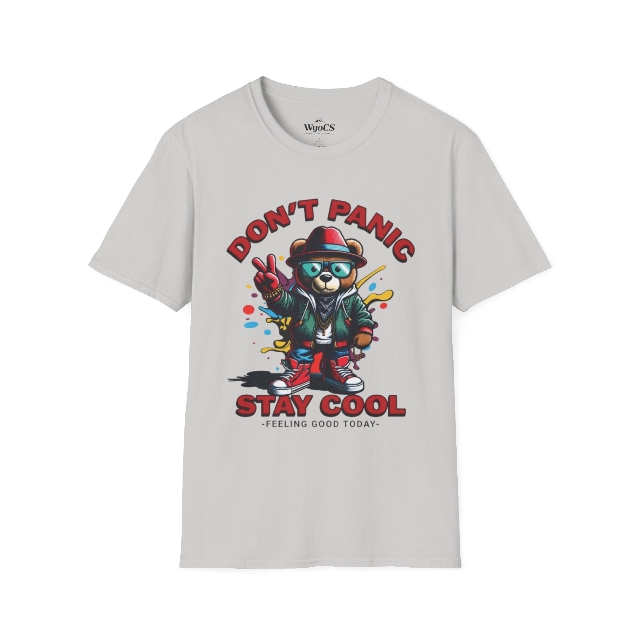 Don't Panic Stay Cool T-Shirt - Retro Skate Bear Graphic Tee