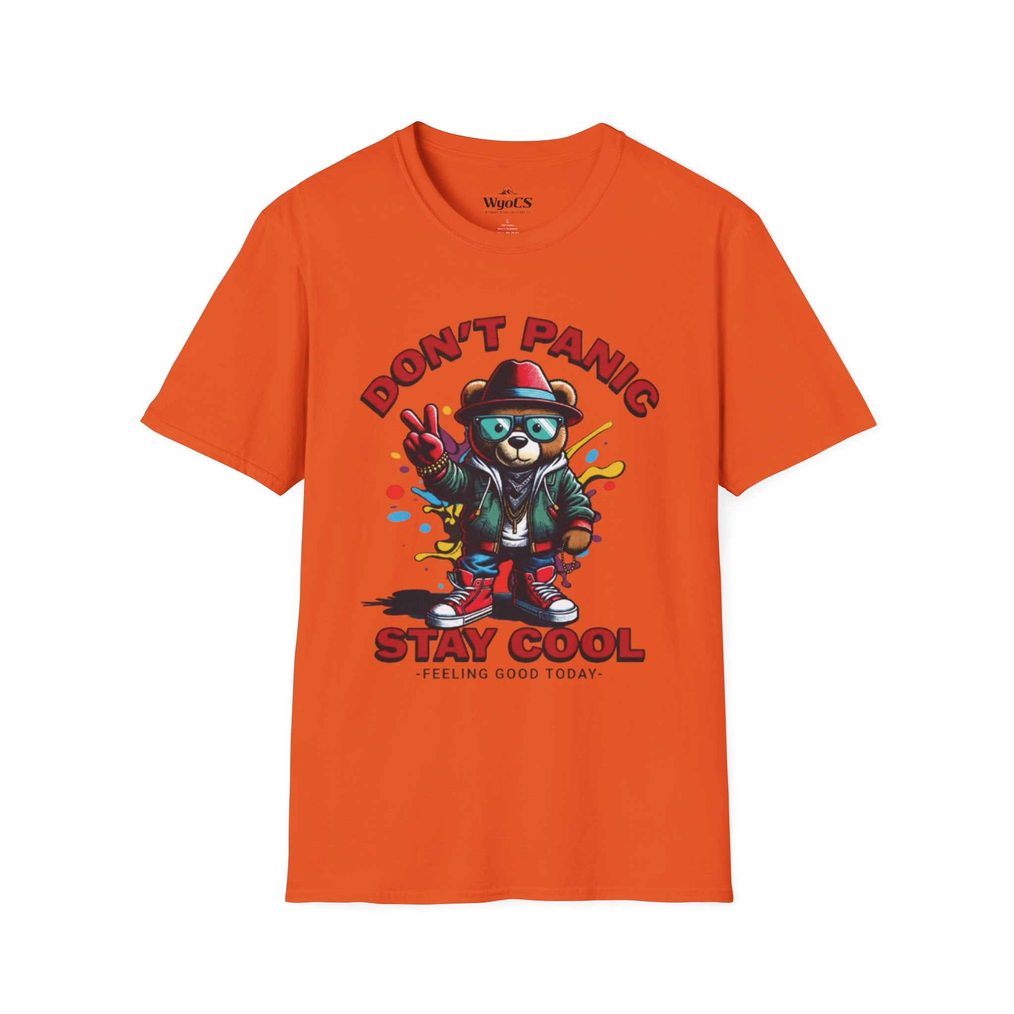 Don't Panic Stay Cool T-Shirt - Retro Skate Bear Graphic Tee