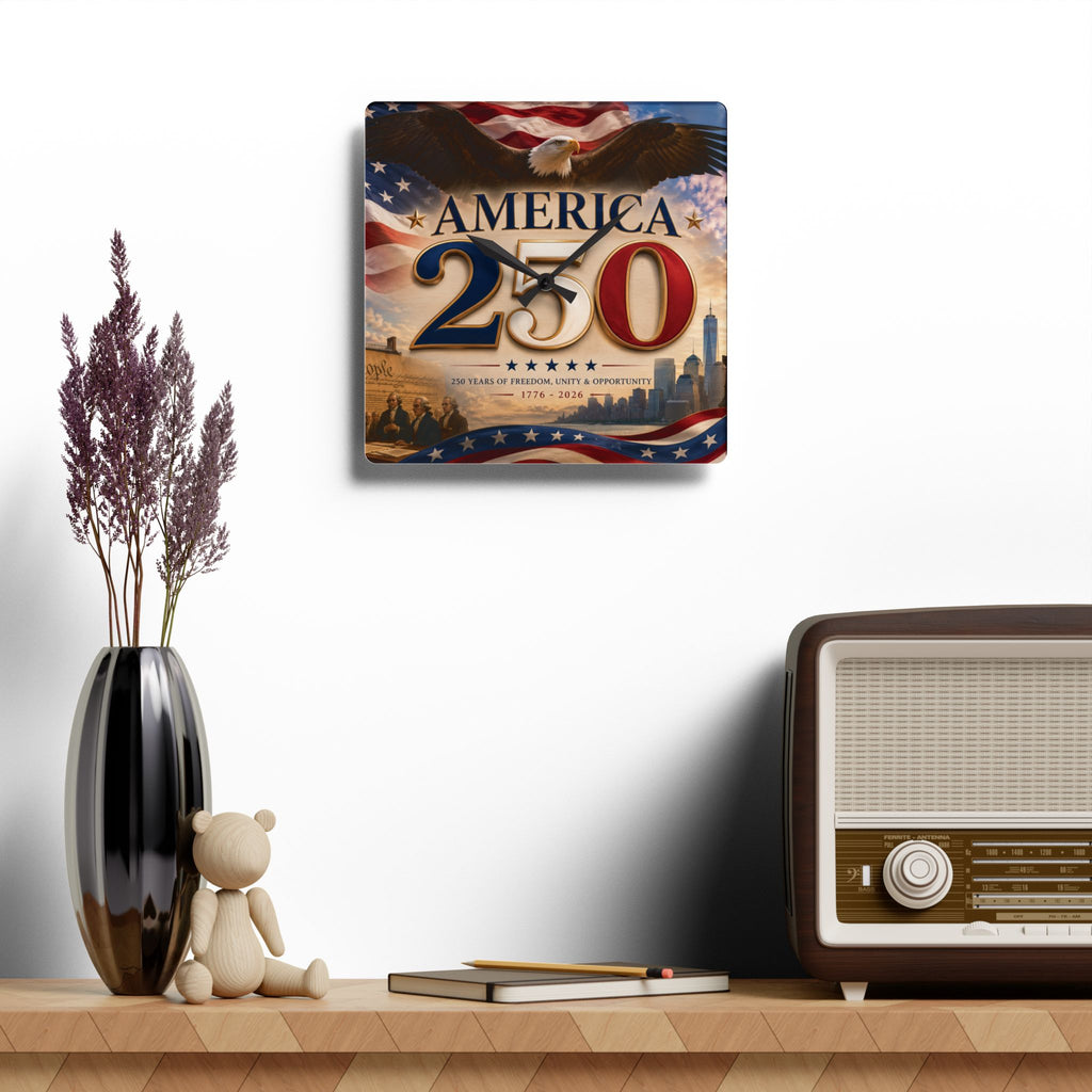 America 250 Acrylic Wall Clock - Patriotic 1776–2026 Commemorative Clock