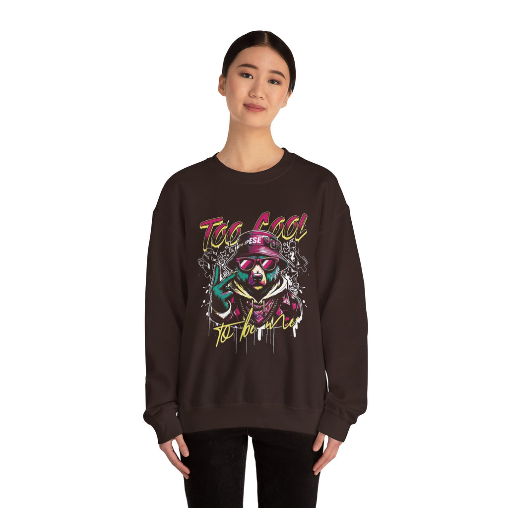 Crewneck Sweatshirt - 'Too Cool to Be Nice' Retro Bear Streetwear