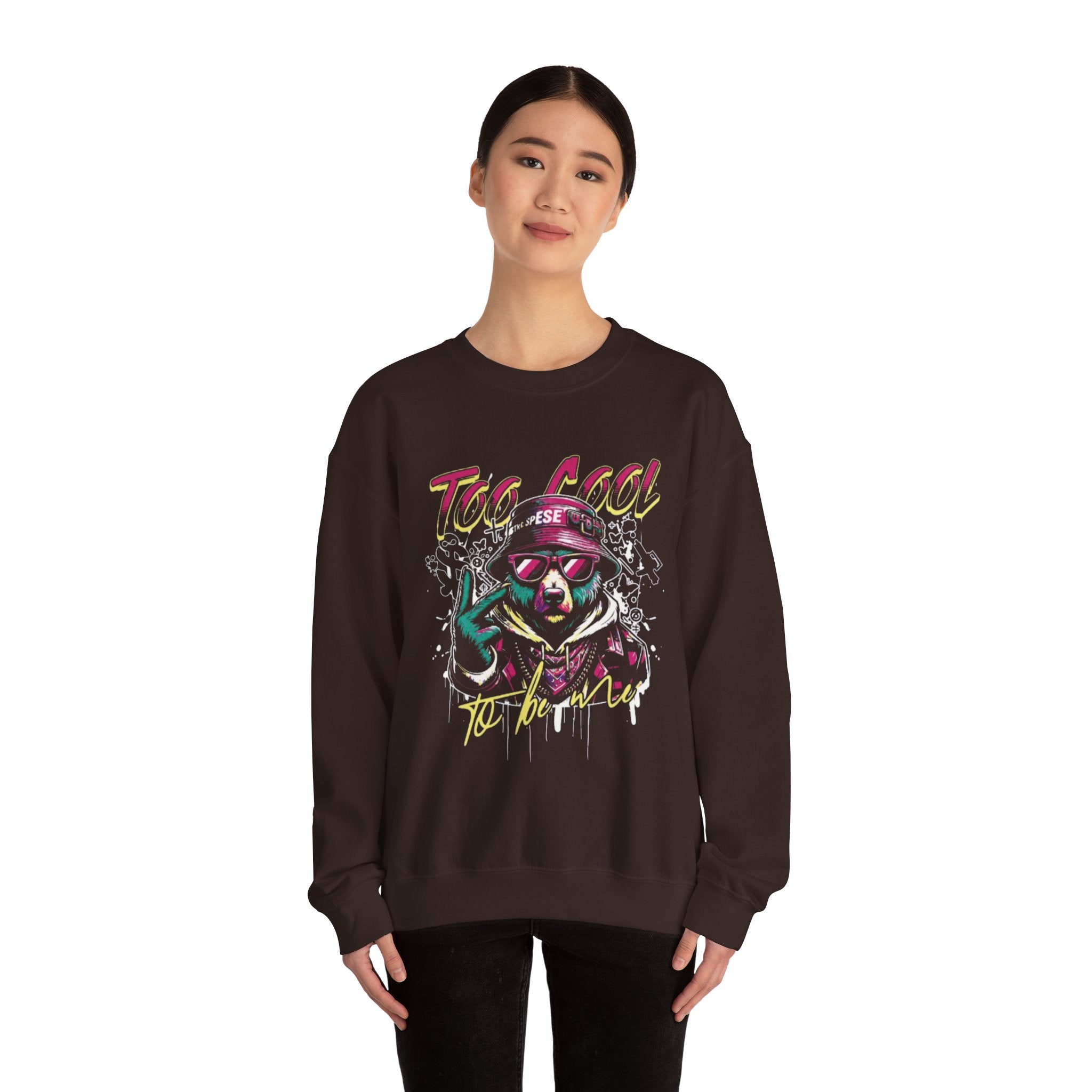 Crewneck Sweatshirt - 'Too Cool to Be Nice' Retro Bear Streetwear