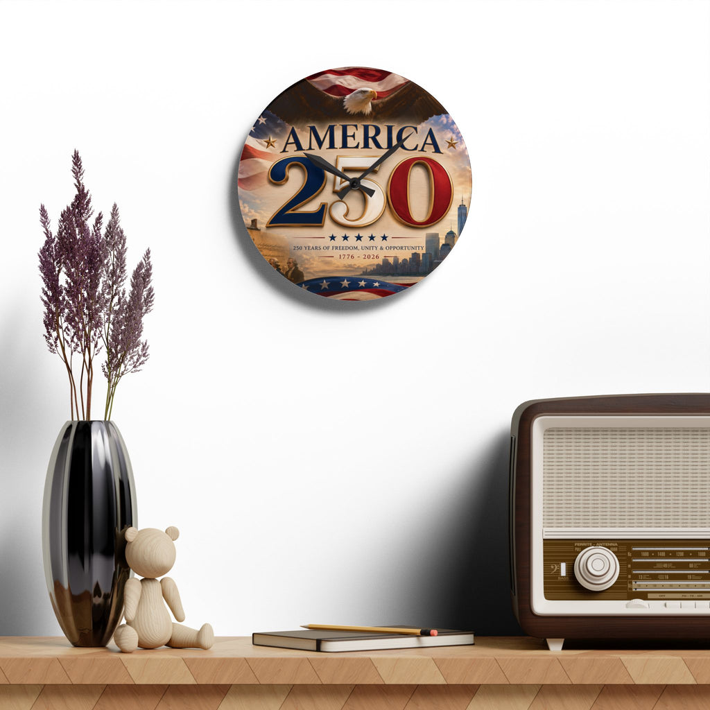 America 250 Acrylic Wall Clock - Patriotic 1776–2026 Commemorative Clock