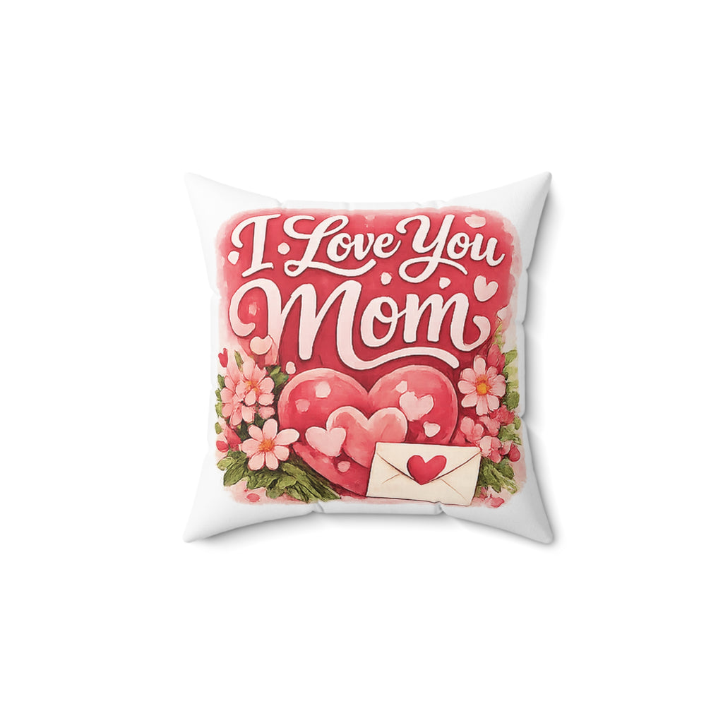 I Love You Mom Decorative Pillow - Floral Heart Mother’s Day Throw Pillow