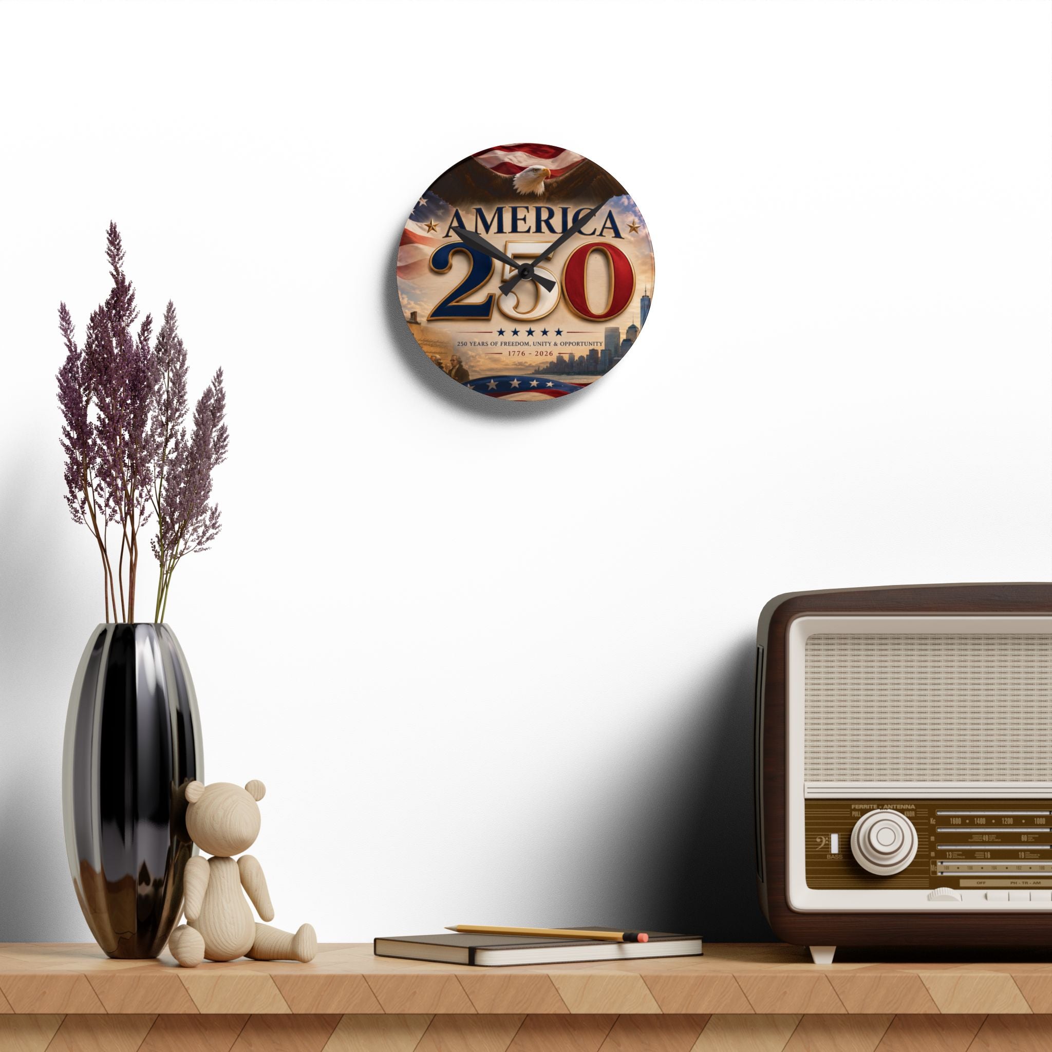America 250 Acrylic Wall Clock - Patriotic 1776–2026 Commemorative Clock
