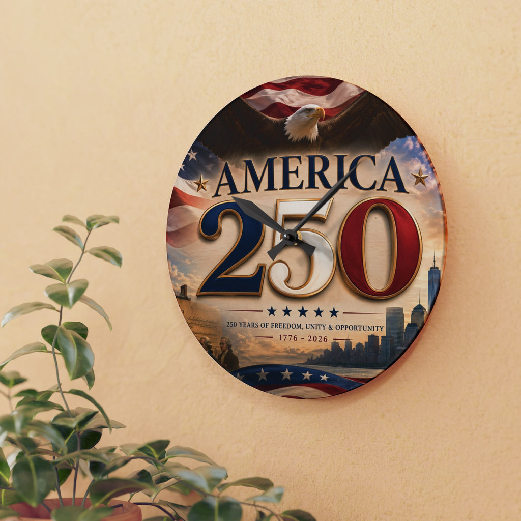 America 250 Acrylic Wall Clock - Patriotic 1776–2026 Commemorative Clock