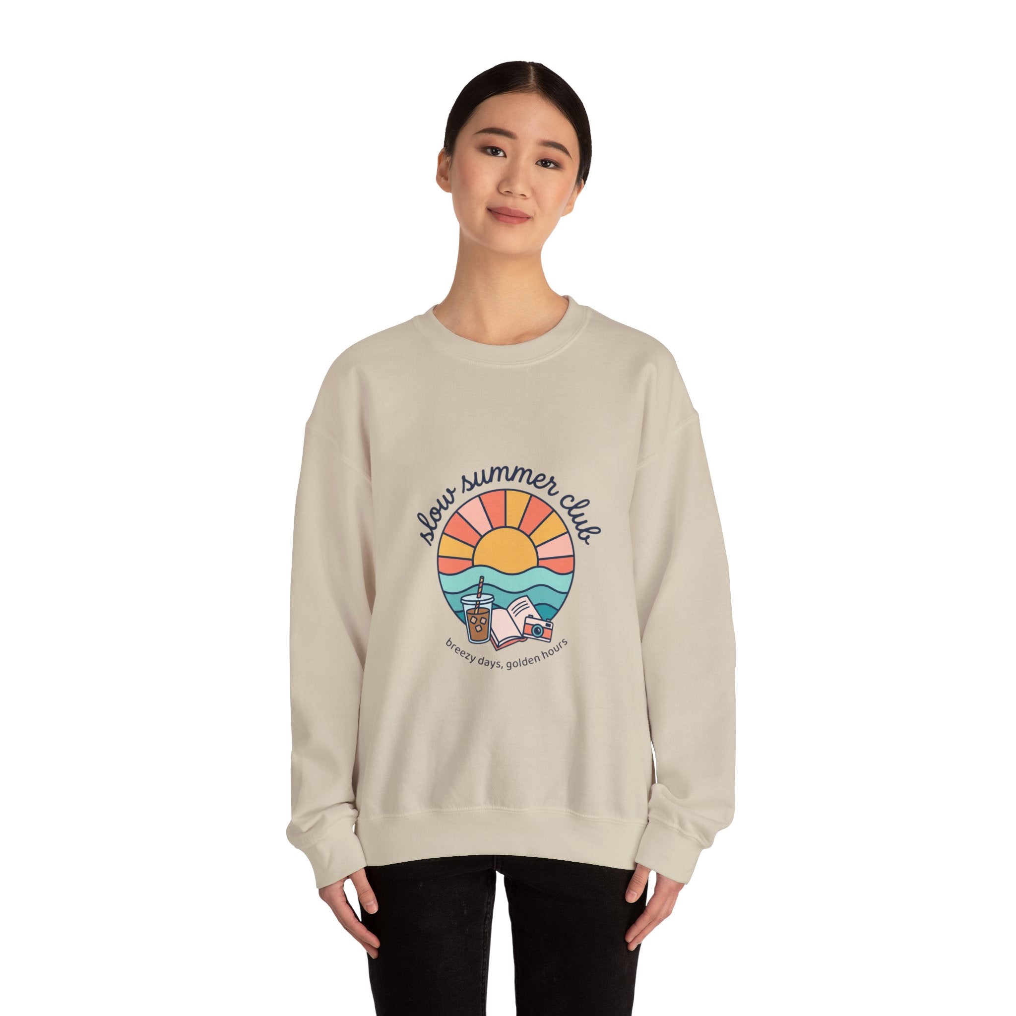 sunset beach crest Crewneck Sweatshirt | summer aesthetic, retro pastel