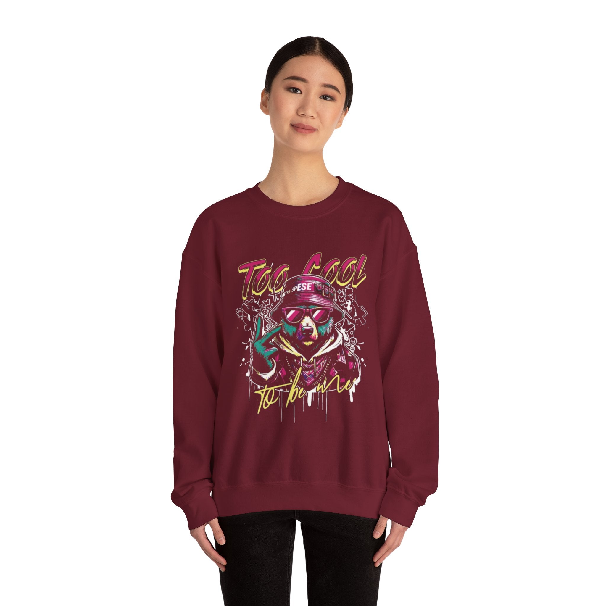Crewneck Sweatshirt - 'Too Cool to Be Nice' Retro Bear Streetwear