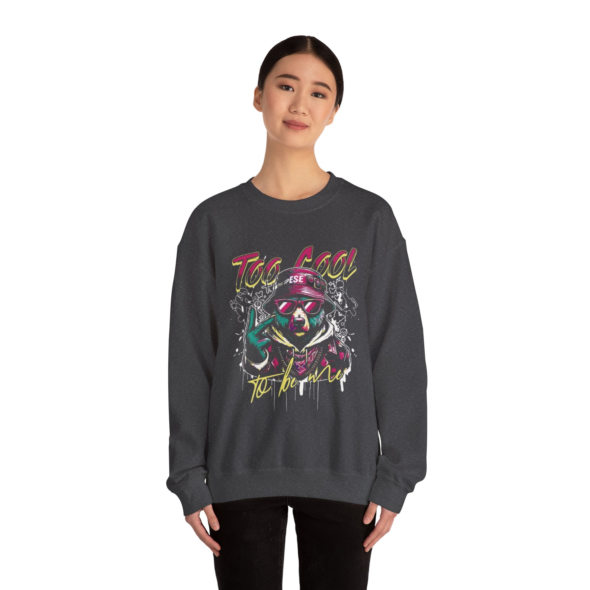 Crewneck Sweatshirt - 'Too Cool to Be Nice' Retro Bear Streetwear