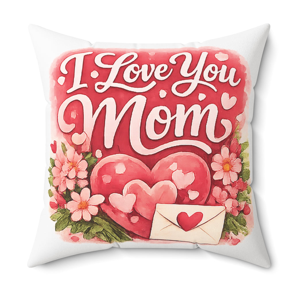 I Love You Mom Decorative Pillow - Floral Heart Mother’s Day Throw Pillow