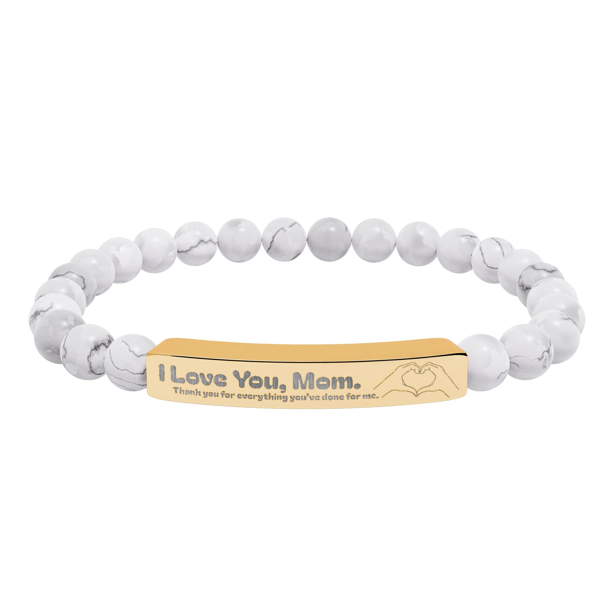 Engraved Natural Stone Bar Bracelet - "I Love You, Mom" Stretch Beaded Bracelet