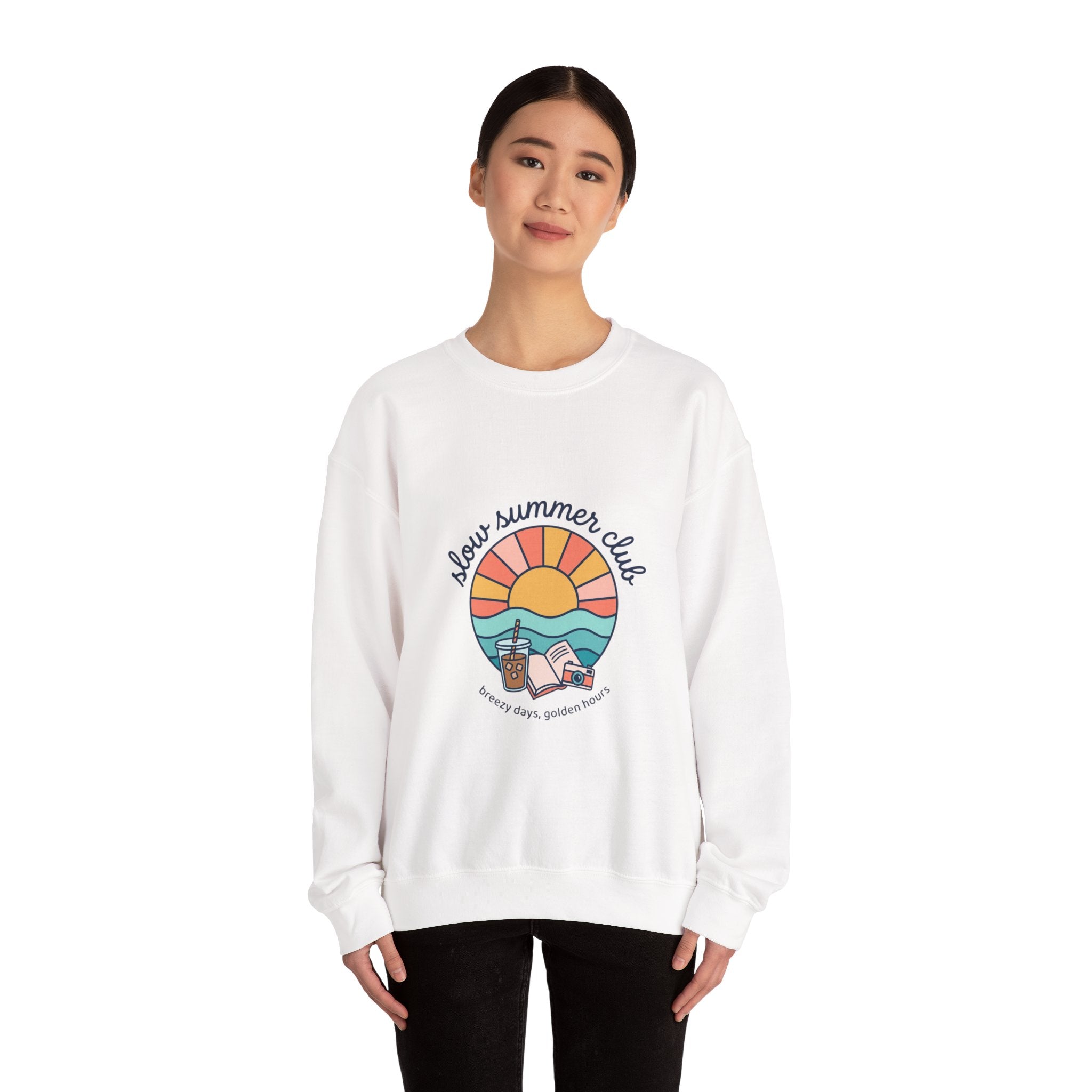 sunset beach crest Crewneck Sweatshirt | summer aesthetic, retro pastel