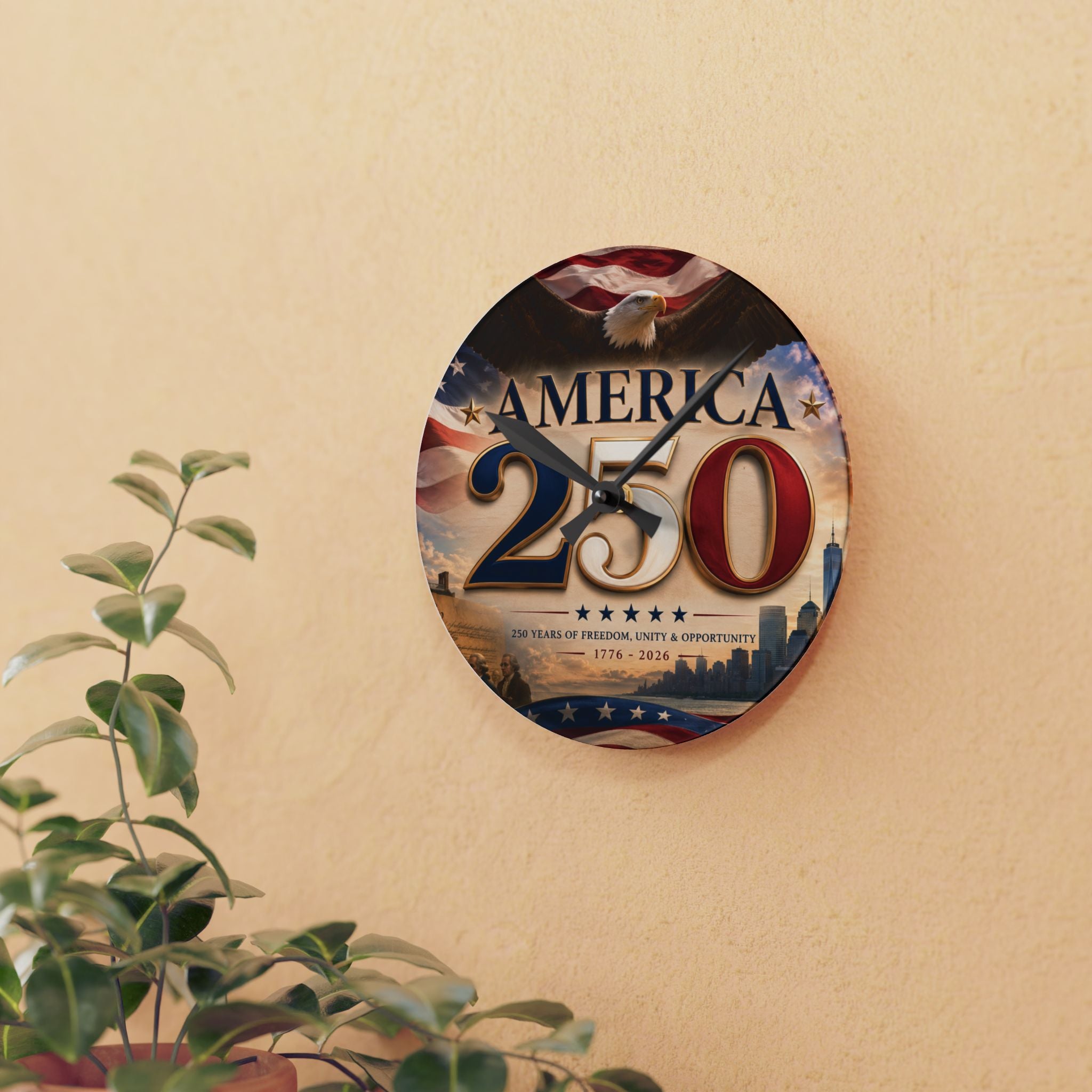 America 250 Acrylic Wall Clock - Patriotic 1776–2026 Commemorative Clock