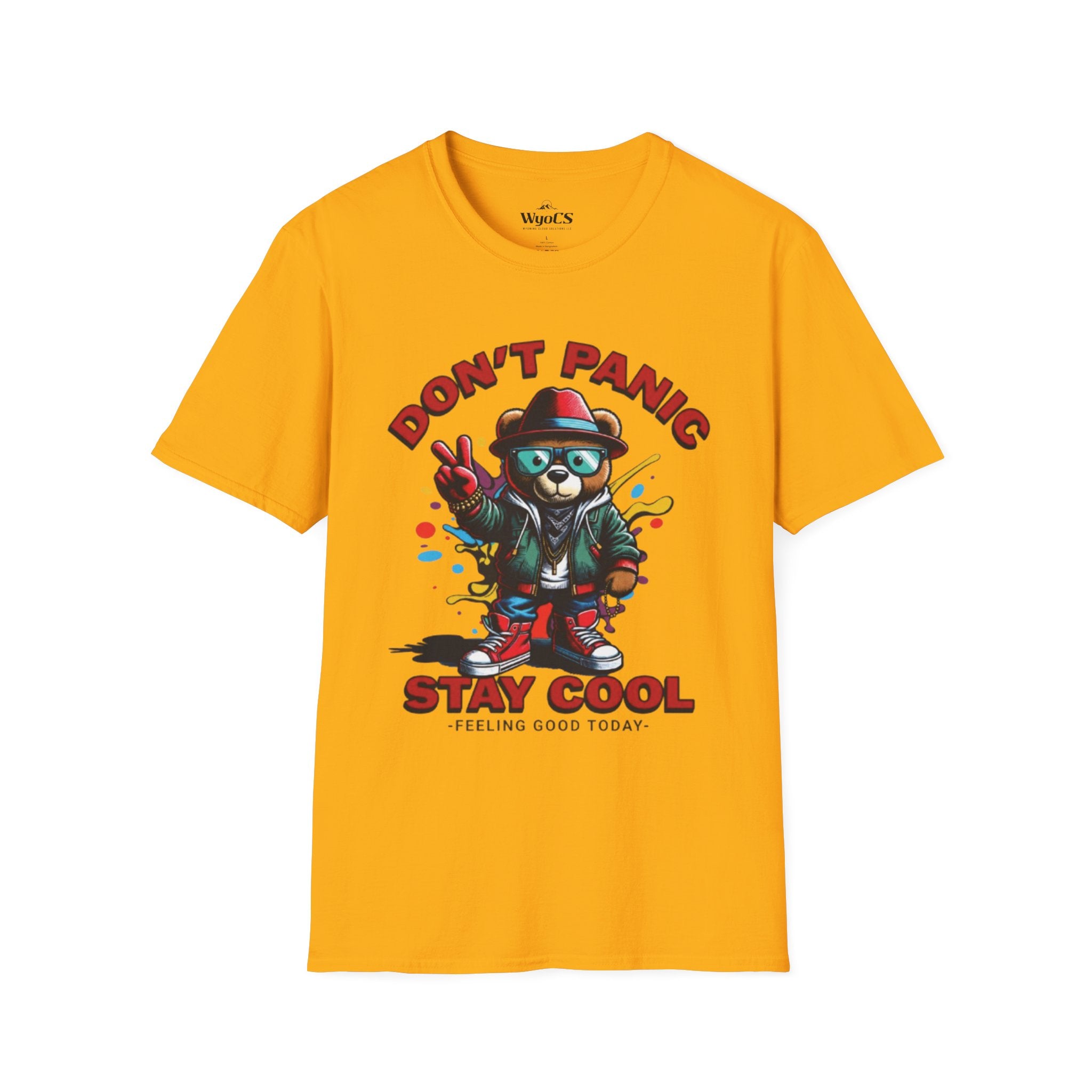 Don't Panic Stay Cool T-Shirt - Retro Skate Bear Graphic Tee