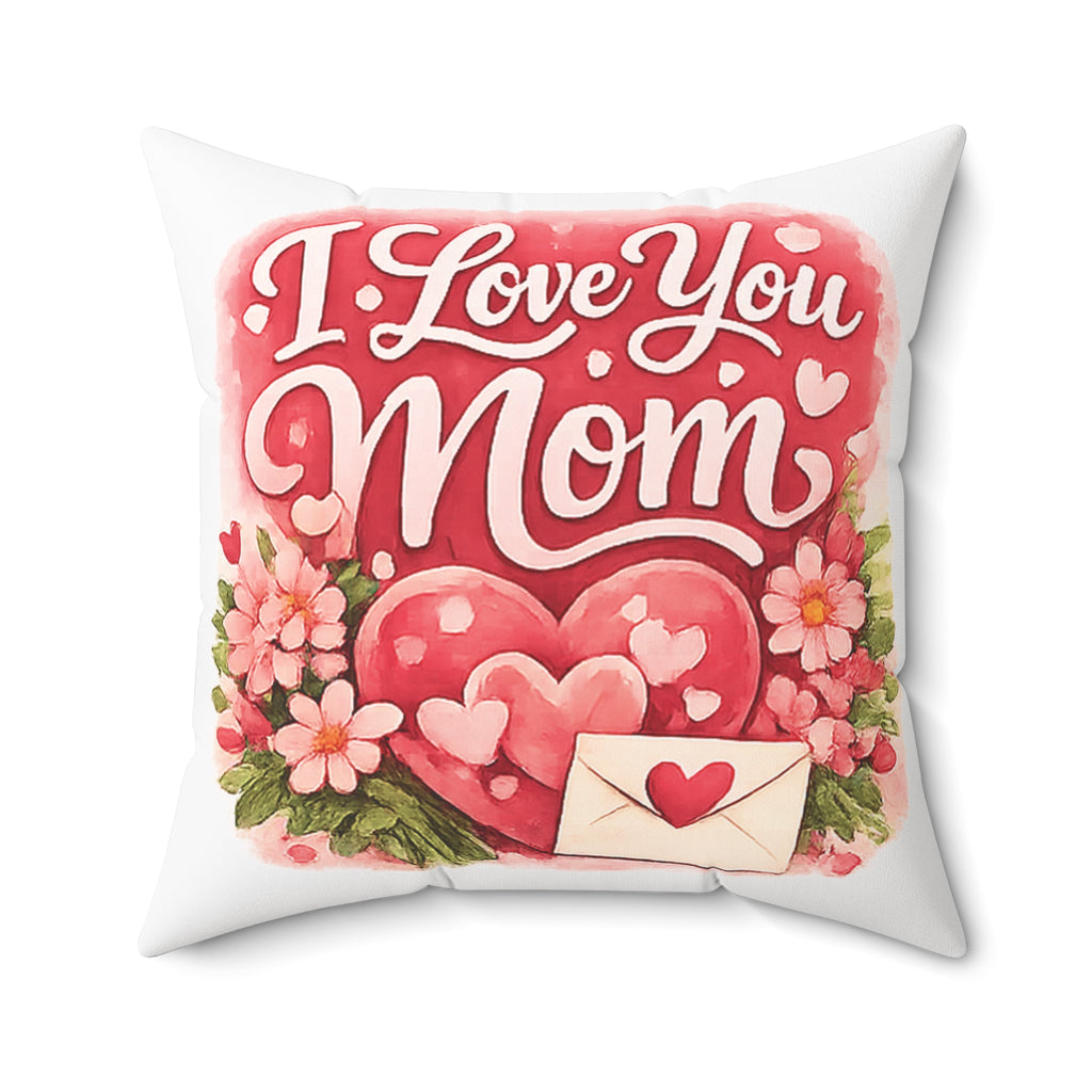 I Love You Mom Decorative Pillow - Floral Heart Mother’s Day Throw Pillow