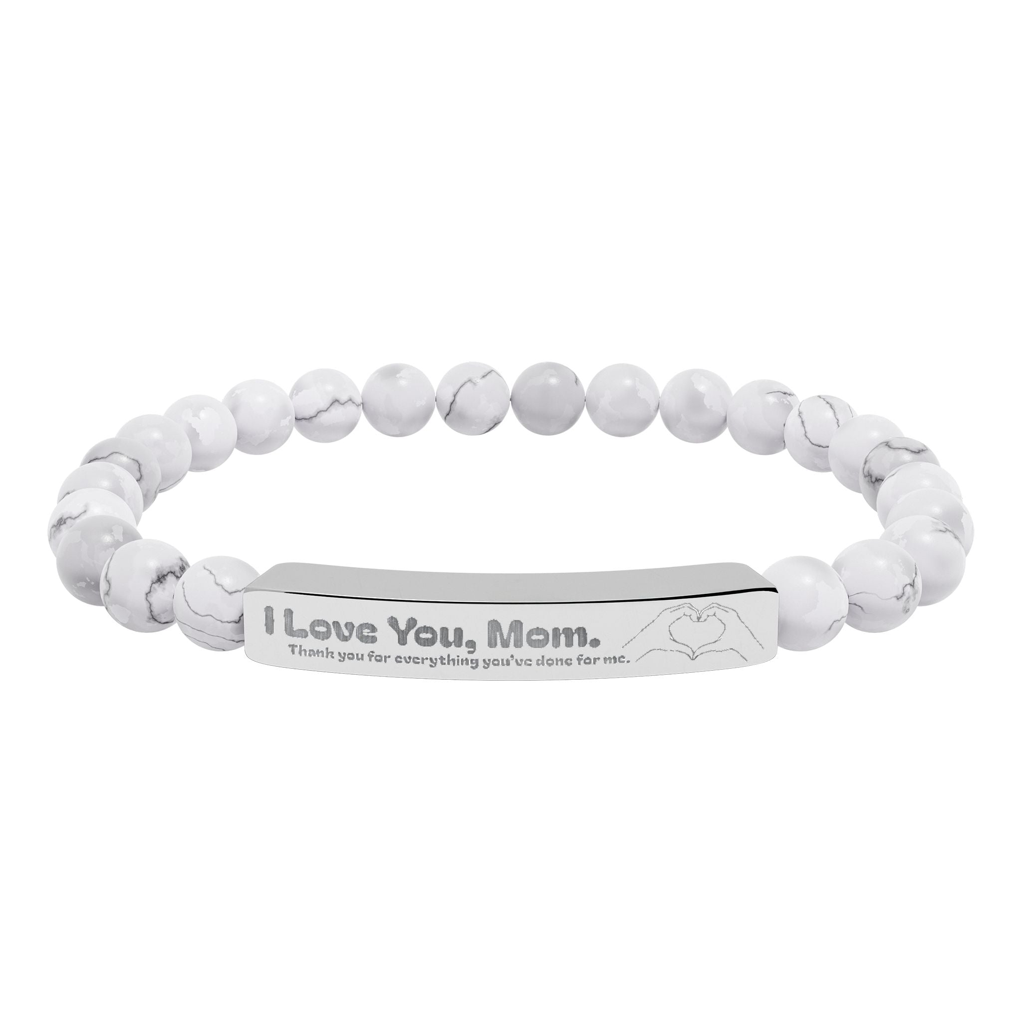 Engraved Natural Stone Bar Bracelet - "I Love You, Mom" Stretch Beaded Bracelet