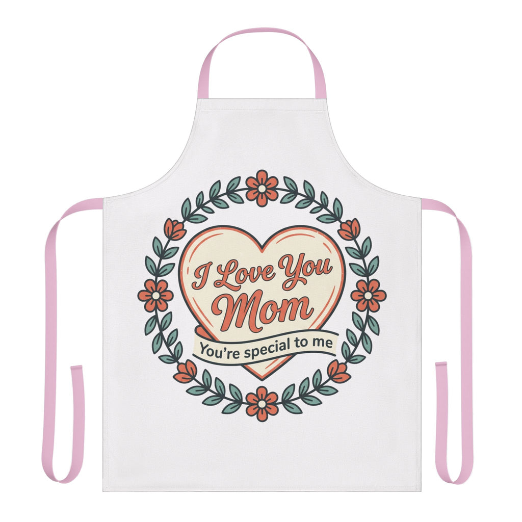 Mother's Day Floral Apron - "I Love You Mom, You're Special to Me" Kitchen Apron