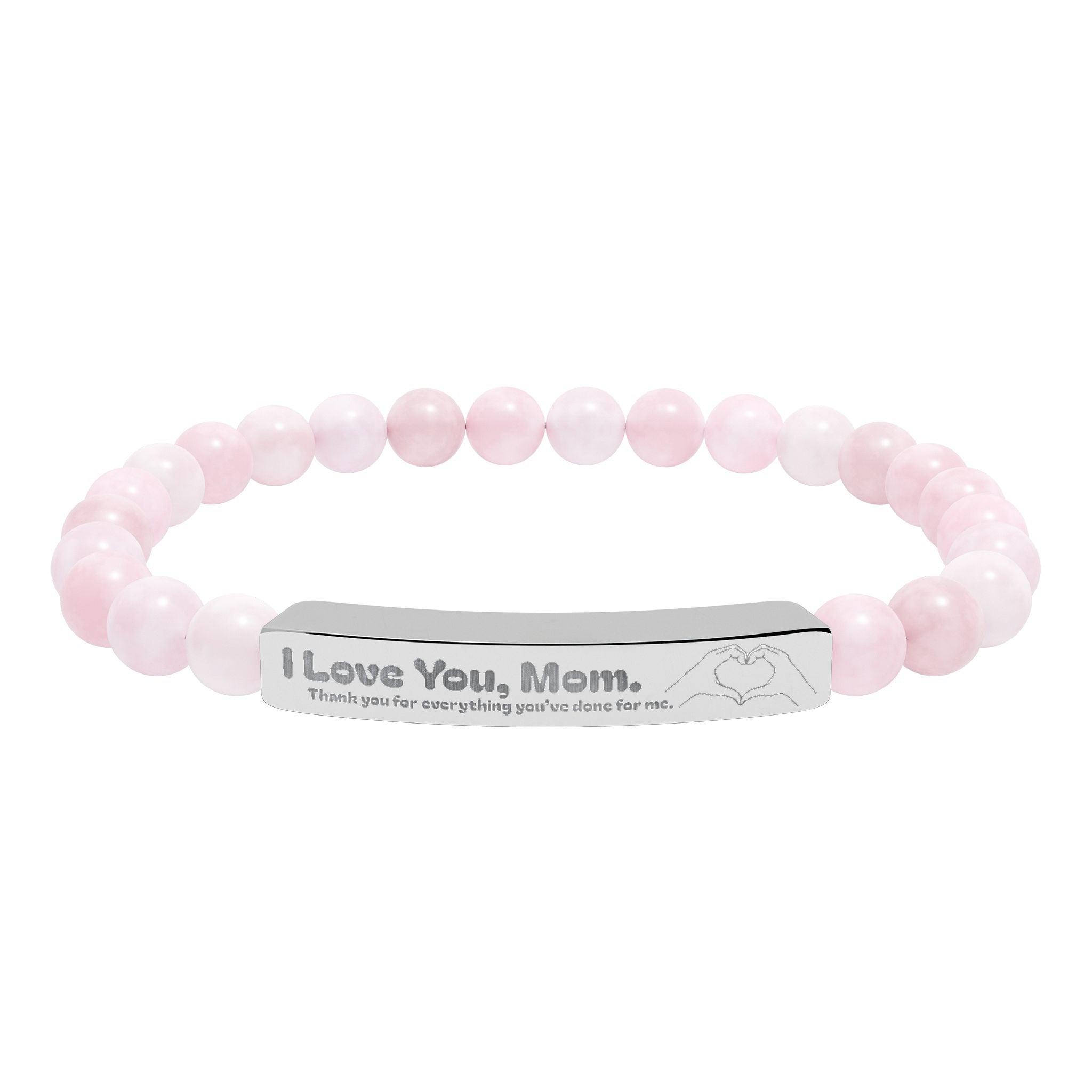 Engraved Natural Stone Bar Bracelet - "I Love You, Mom" Stretch Beaded Bracelet